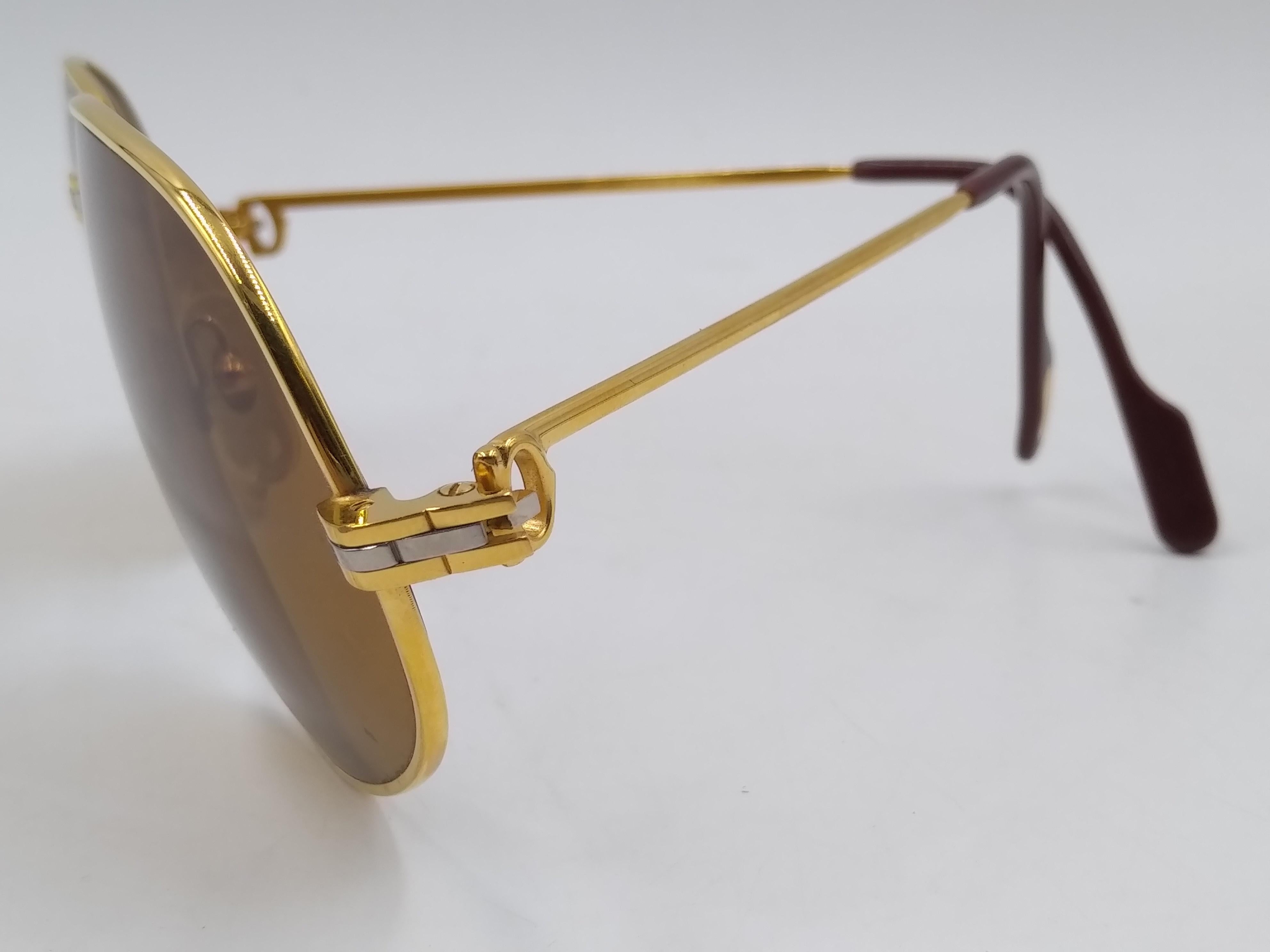 Brown Cartier Panthere 63/16 Gold Plated Sunglasses, 1988