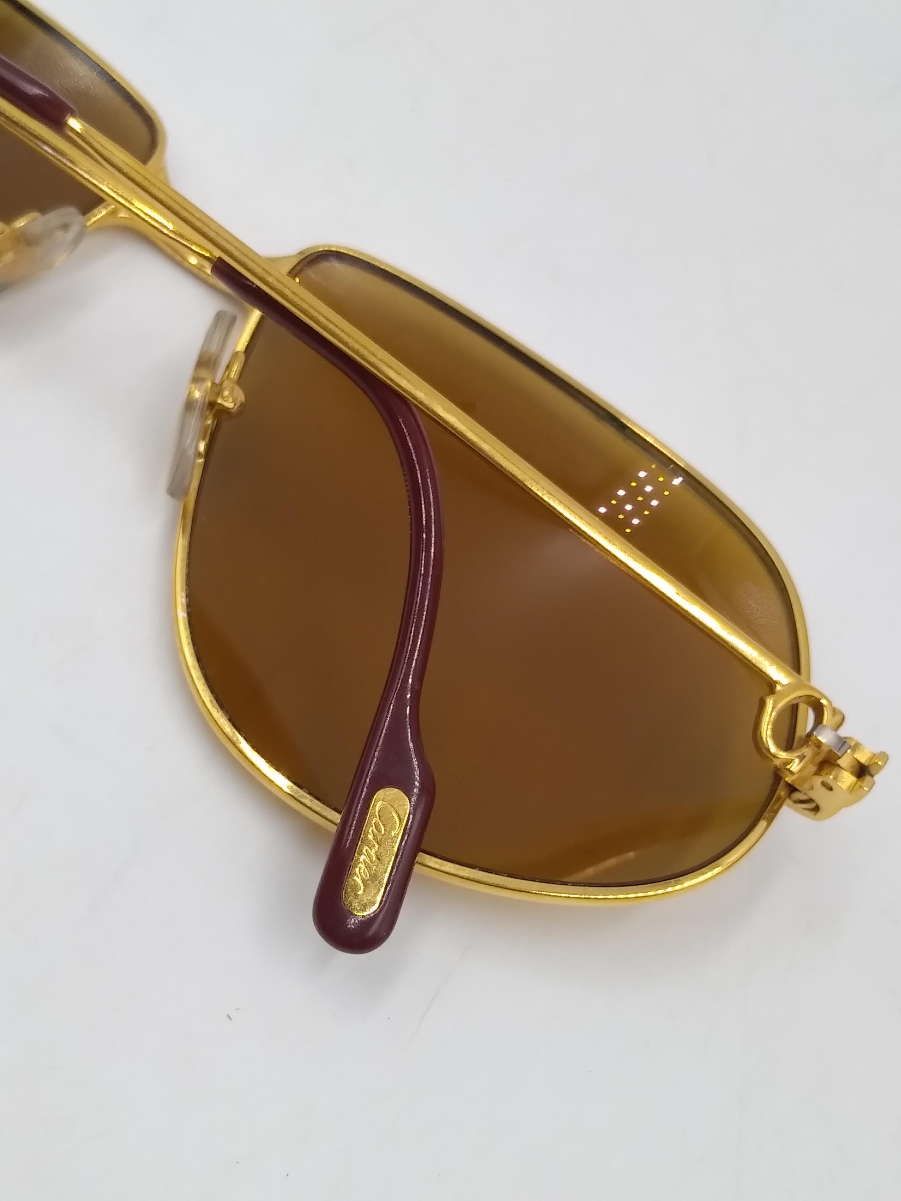 Women's or Men's Cartier Panthere 63/16 Gold Plated Sunglasses, 1988