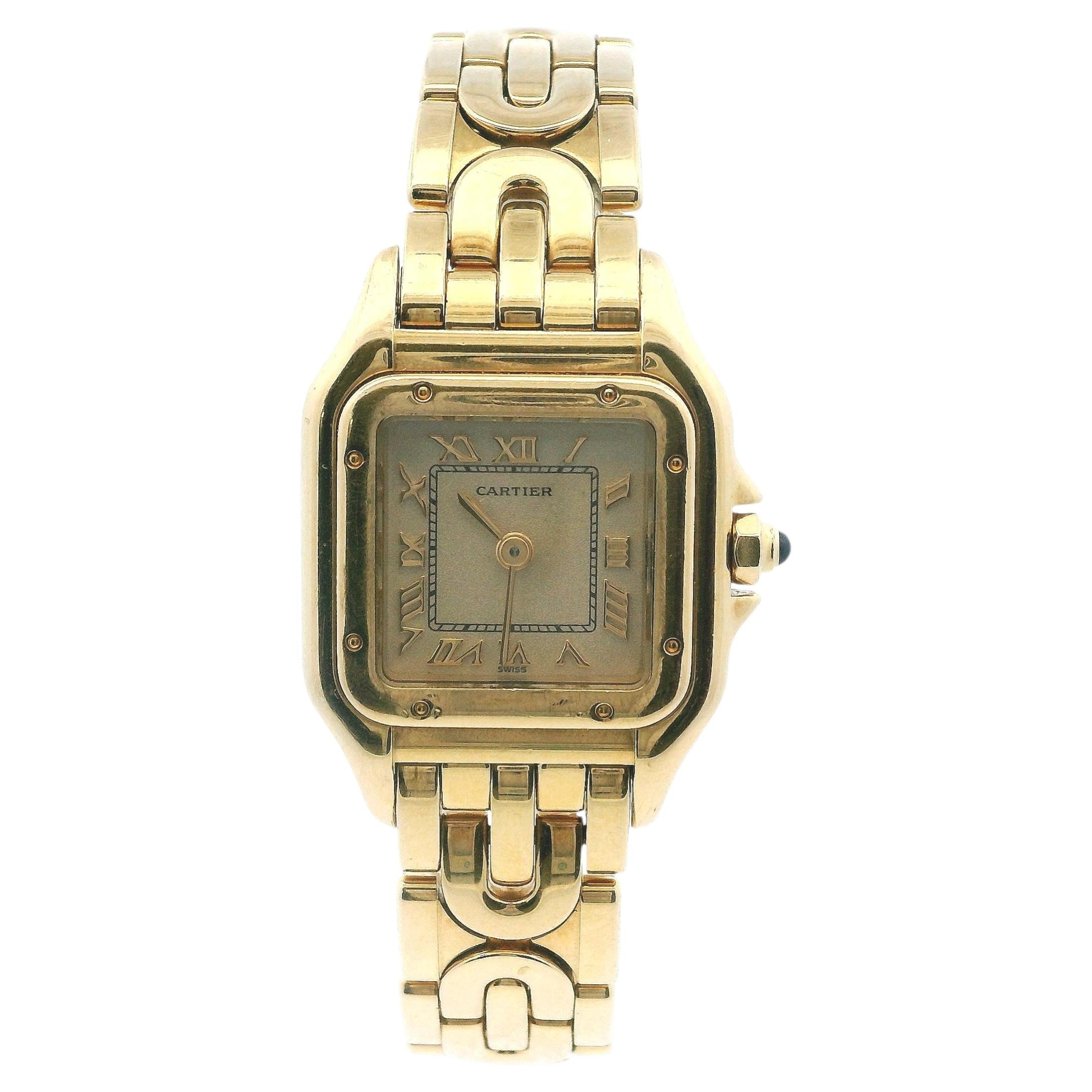 Cartier Panthere Art Deco 1070 2 18K Yellow Gold Watch & Papers For Sale