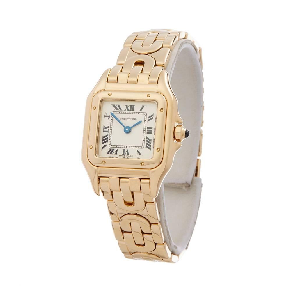Ref: W4872
Manufacturer: Cartier
Model: Panthère
Model Ref: 1070
Age: 
Gender: Ladies
Complete With: Xupes Presentation Box
Dial: Champagne Roman
Glass: Sapphire Crystal
Movement: Quartz
Water Resistance: To Manufacturers Specifications
Case: 18k