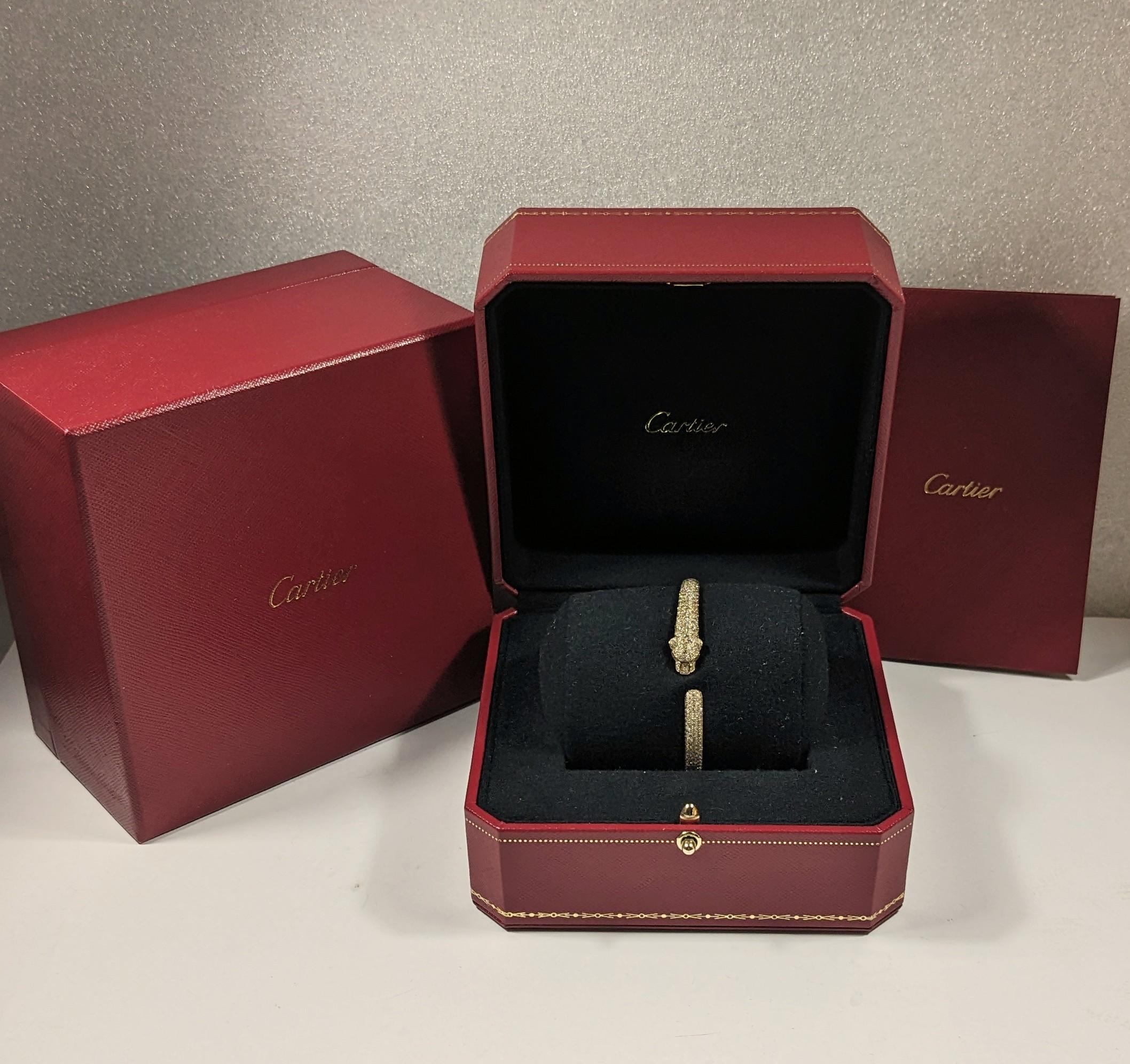 Brilliant Cut Cartier Panthere Bracelet in 18k  Gold, emerald, onyx & Diamonds with box For Sale