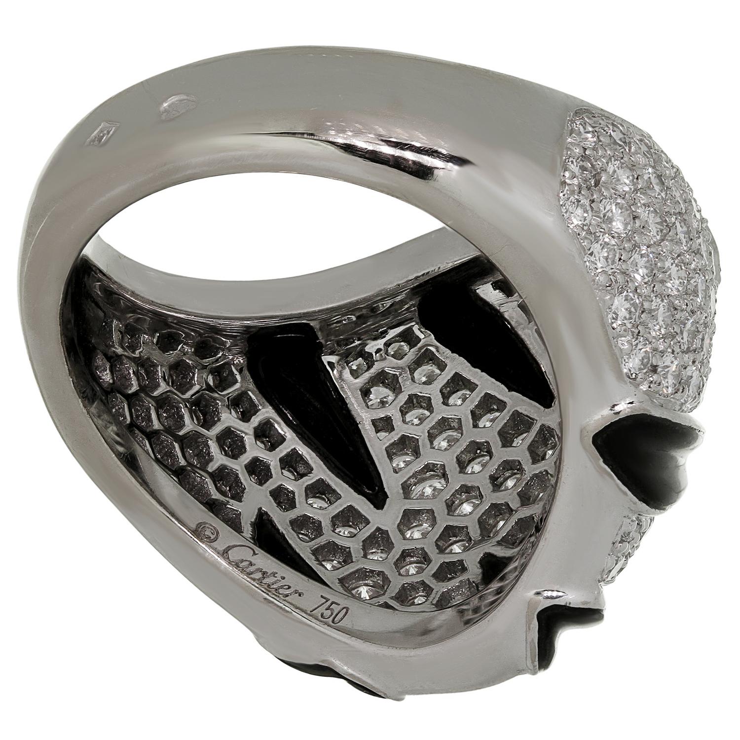 Cartier Panthere Claws Diamond Onyx 18k White Gold Ring 52 For Sale 1
