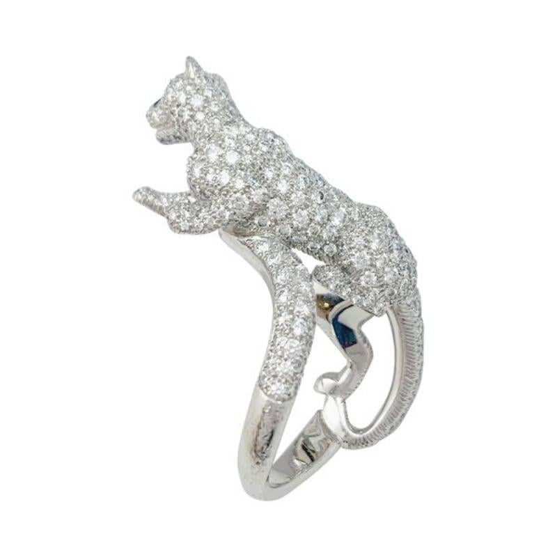 Brilliant Cut Cartier Panthere Collection Ring in 18K White Gold For Sale
