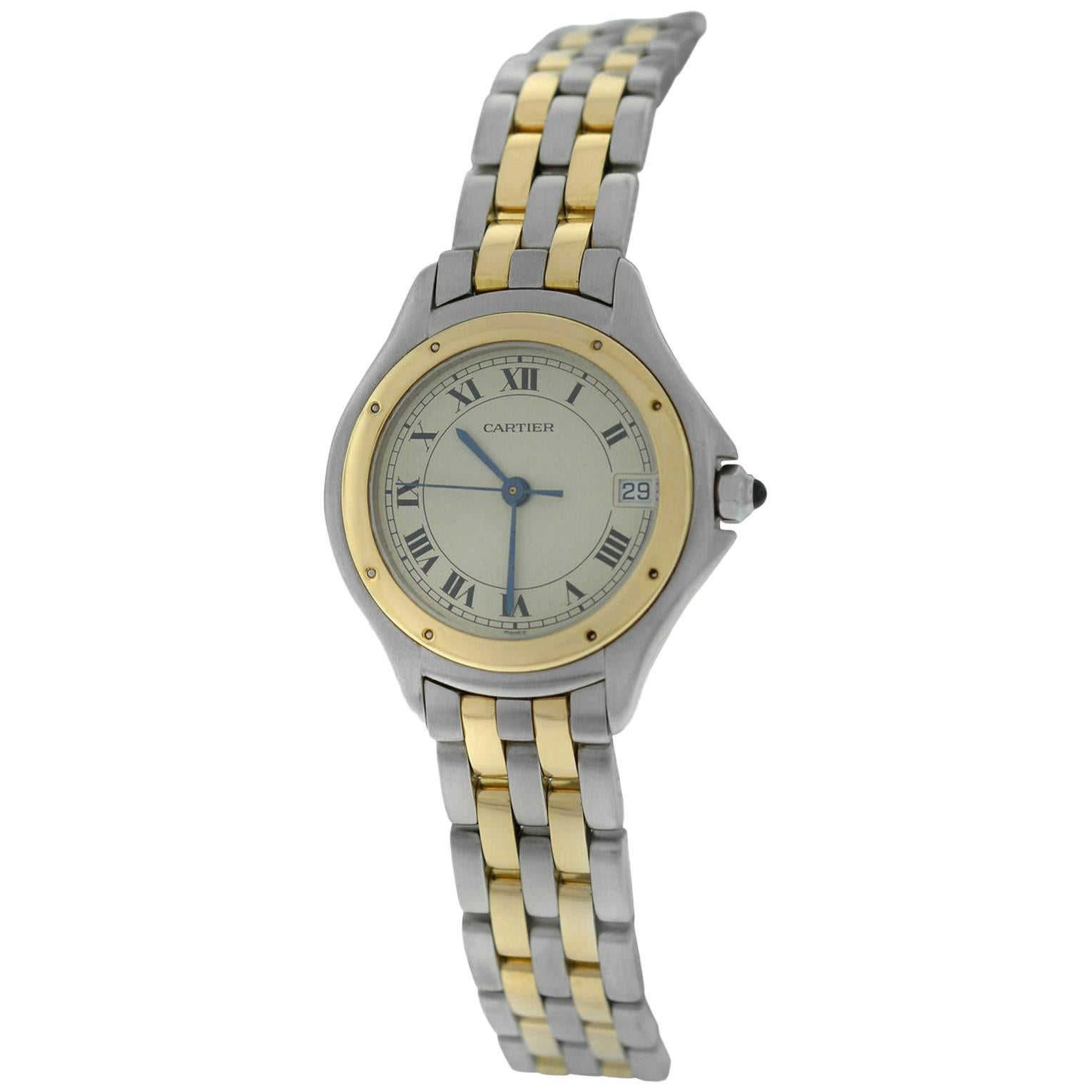 Cartier Panthere Cougar 119000R Quartz Steel 18 karat Gold Date Watch For Sale