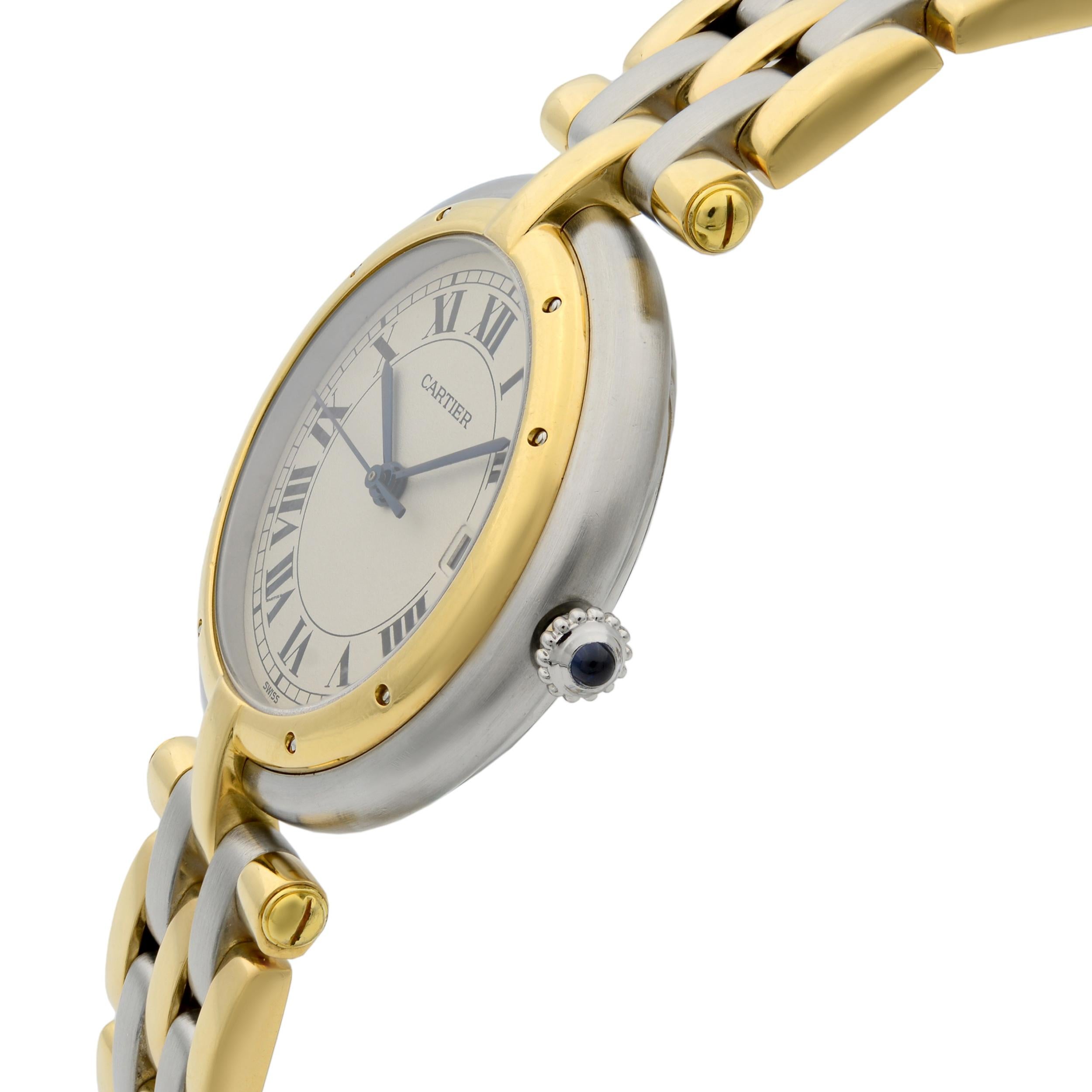 Cartier Panthere Cougar 18k Gold Steel Ivory Dial Quartz Ladies Watch 183964 In Good Condition In New York, NY