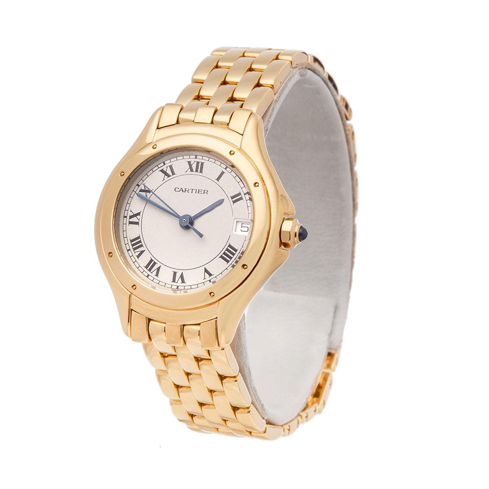 Ref: W5540
Manufacturer: Cartier
Model: Panthère Cougar
Model Ref: 887906
Age: 
Gender: Mens
Complete With: Box Only
Dial: White Roman 
Glass: Sapphire Crystal
Movement: Quartz
Water Resistance: To Manufacturers Specifications
Case: 18k Yellow