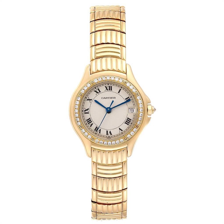 Cartier Panthere Cougar 18 Karart Yellow Gold Diamond Ladies Watch 1171 ...