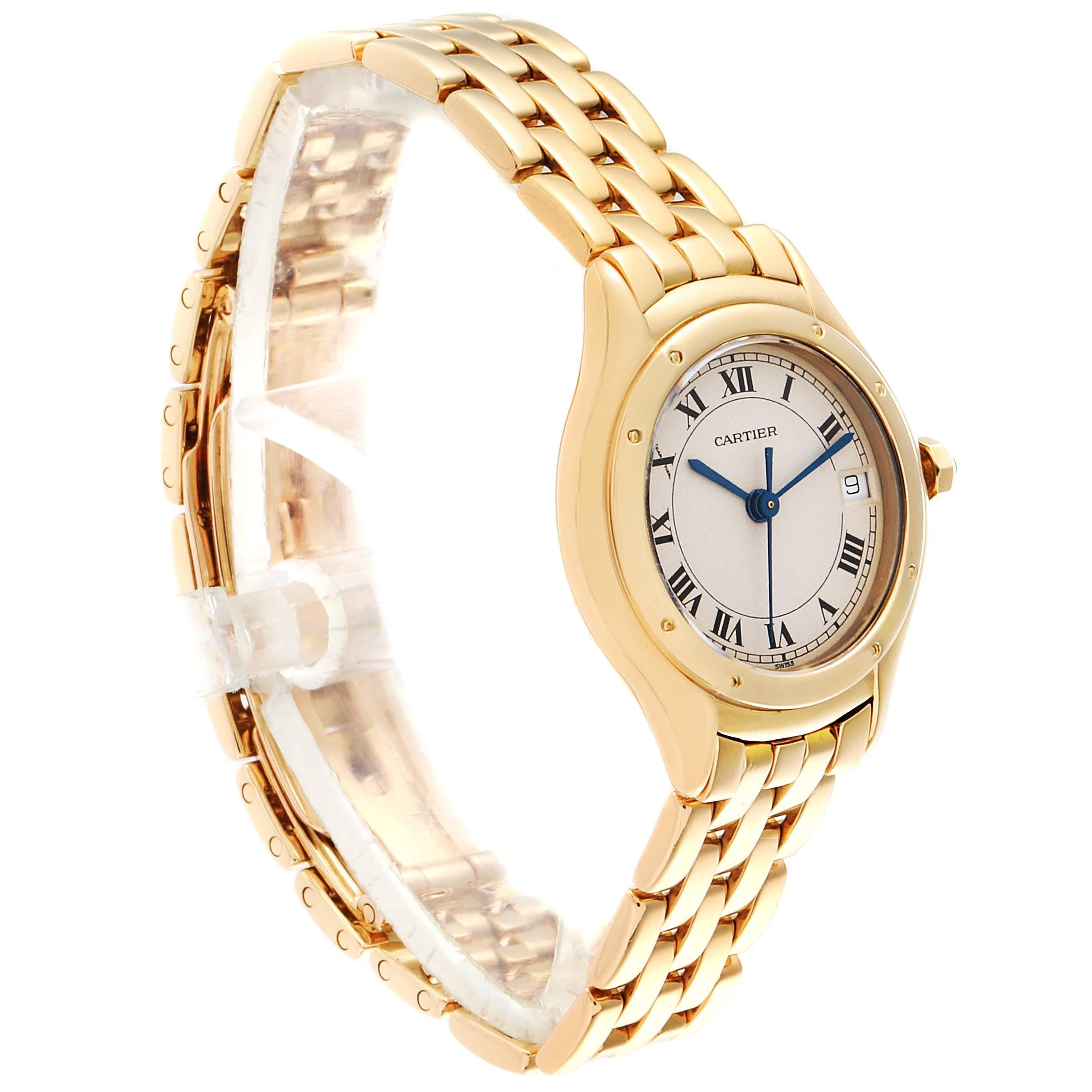 Cartier Panthere Cougar 18 Karat Yellow Gold Ladies Watch 887906 In Excellent Condition In Atlanta, GA