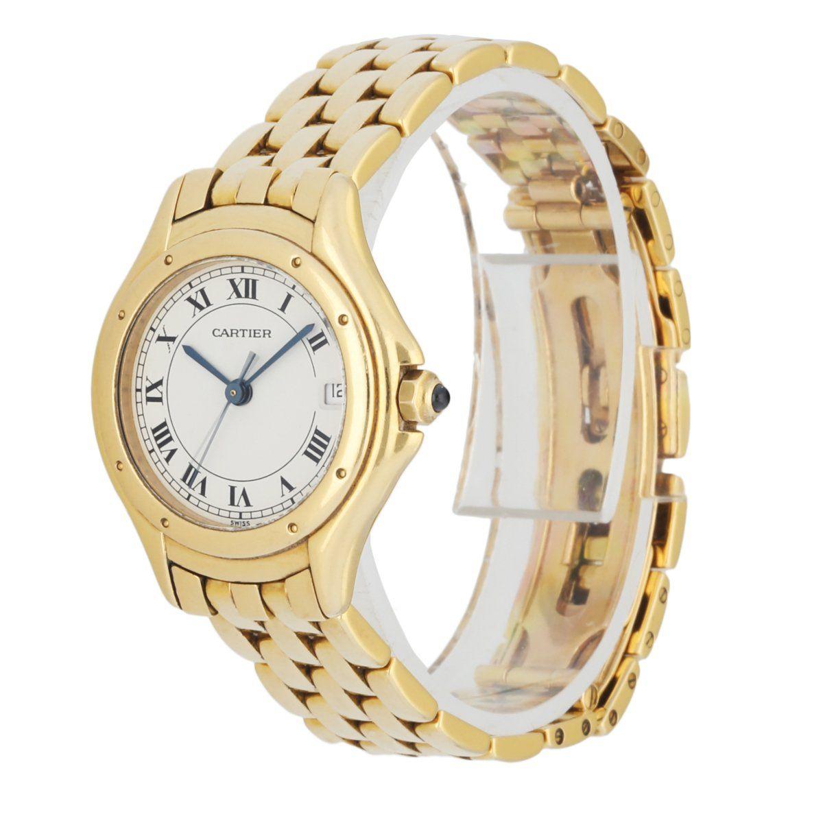 Cartier Panthere Cougar 887906 18k Yellow Gold Ladies Watch In Excellent Condition In Great Neck, NY