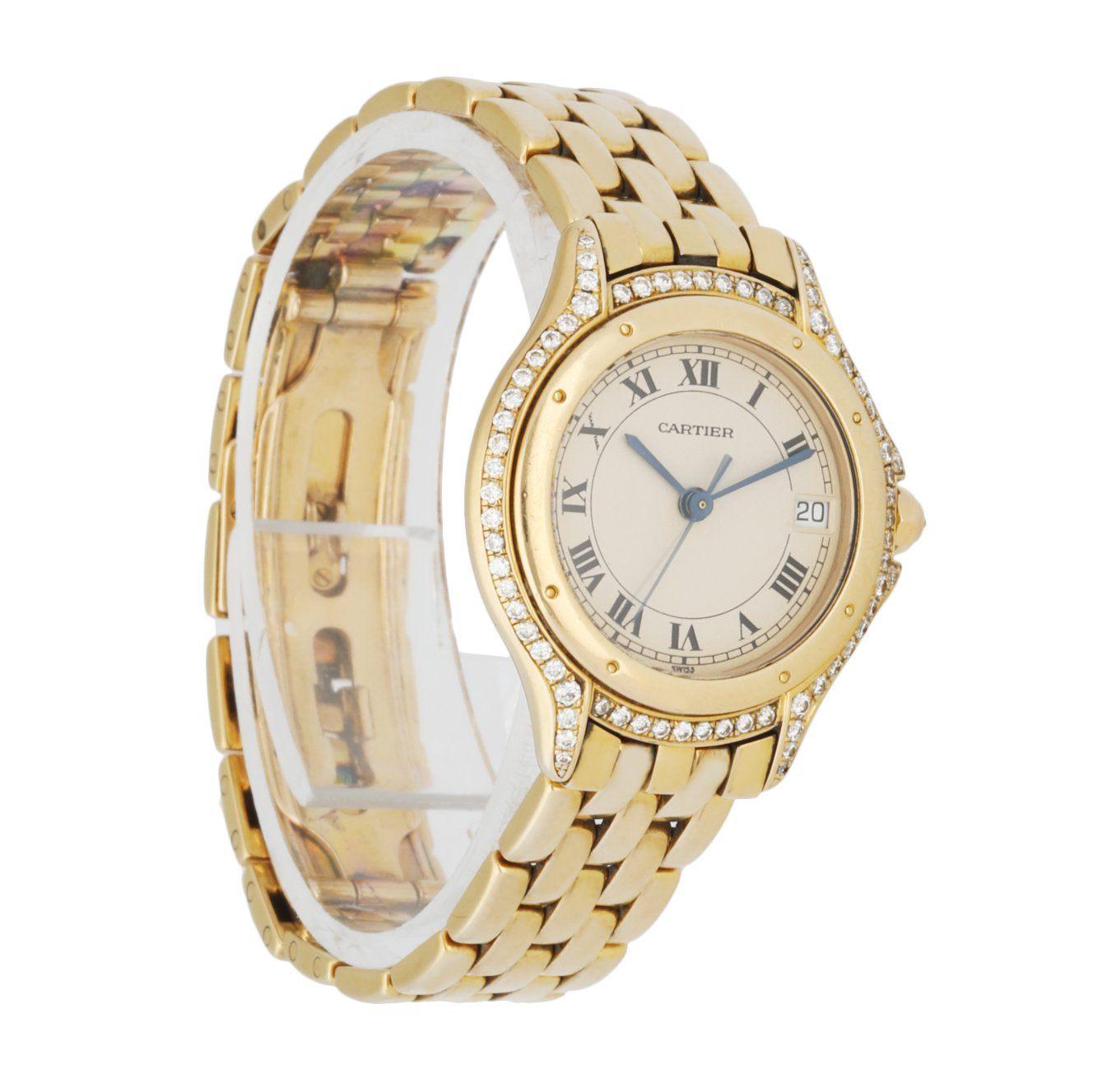 Cartier Panthere Cougar 887907 18K Yellow Gold & Diamond Ladies Watch In Excellent Condition In Great Neck, NY