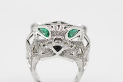 Cartier Panthere De 18 Karat White Gold Ring, Emeralds Onyx Diamonds