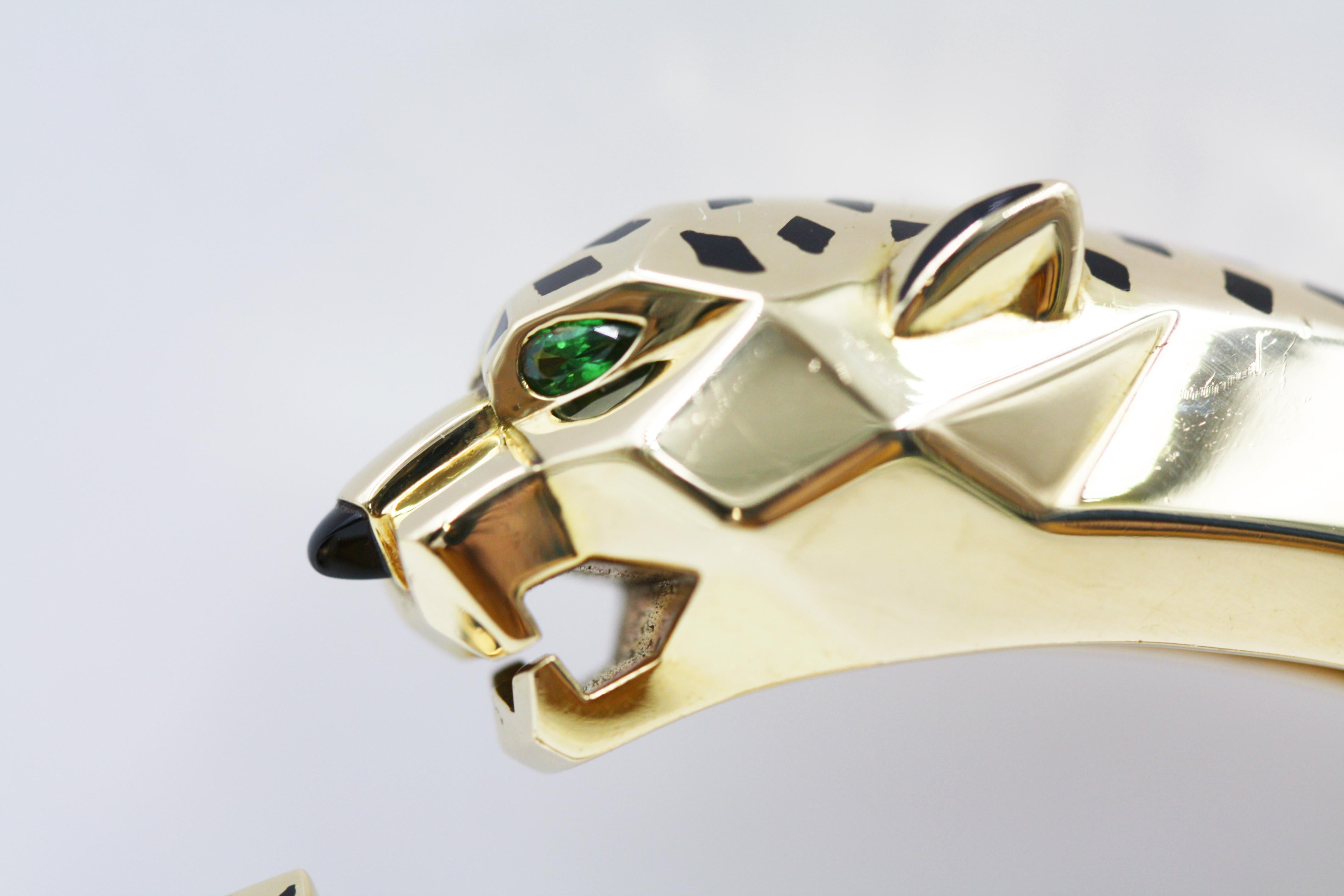 Cartier Panthère De Bracelet, Yellow Gold, Lacquer, Tsavorite Garnets, Onyx In Excellent Condition In New York, NY