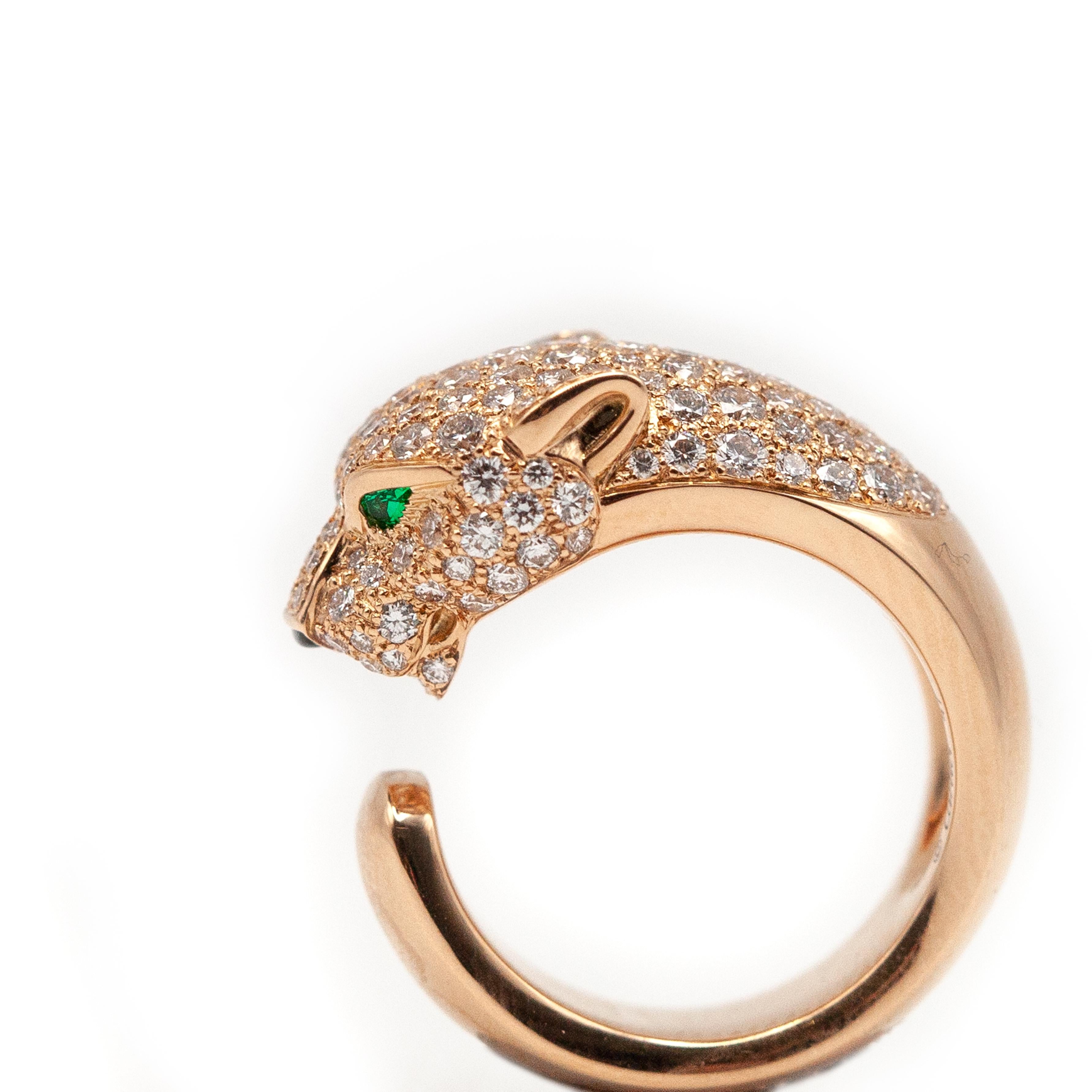 Modern Cartier Panthere 18K Rose Gold Diamond Ring For Sale
