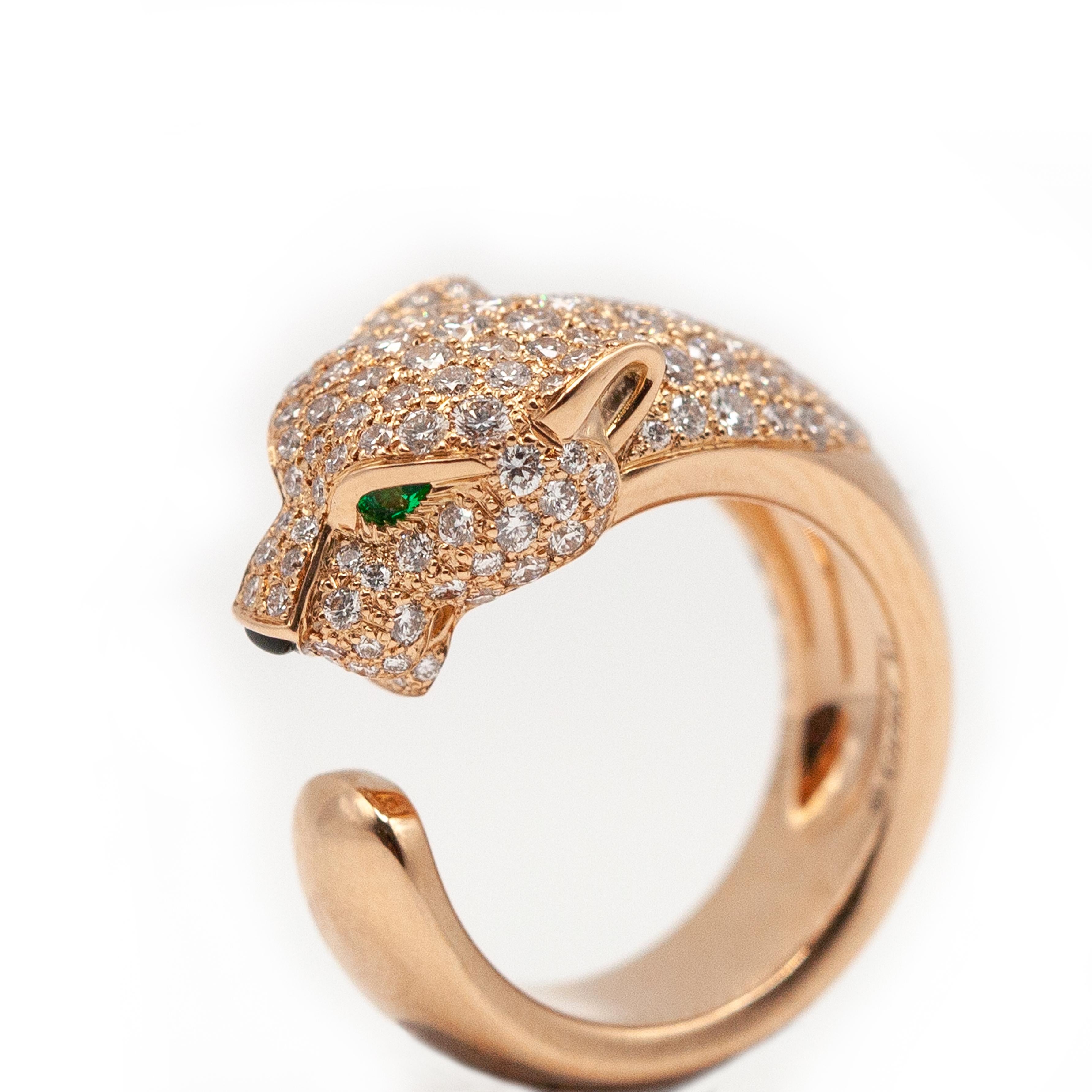 Brilliant Cut Cartier Panthere 18K Rose Gold Diamond Ring For Sale