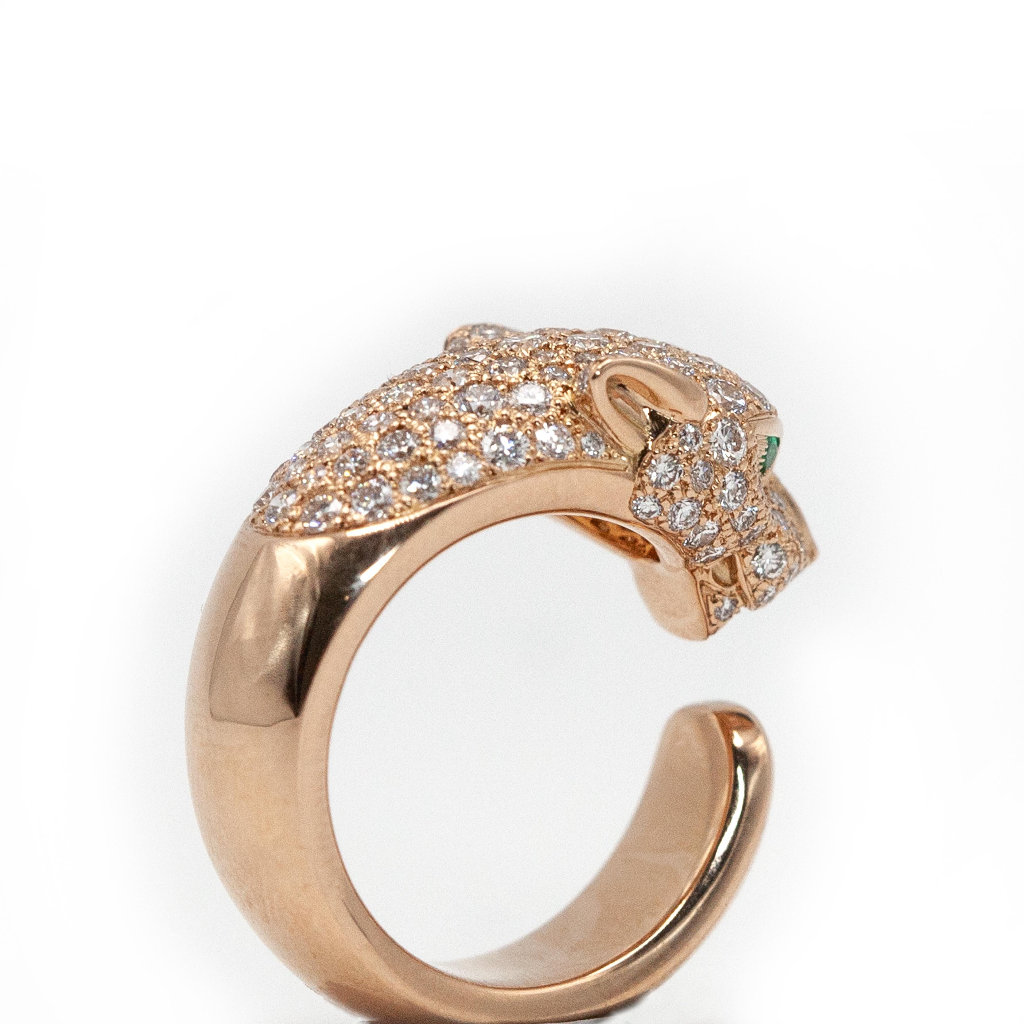 Women's or Men's Cartier Panthere 18K Rose Gold Diamond Ring For Sale