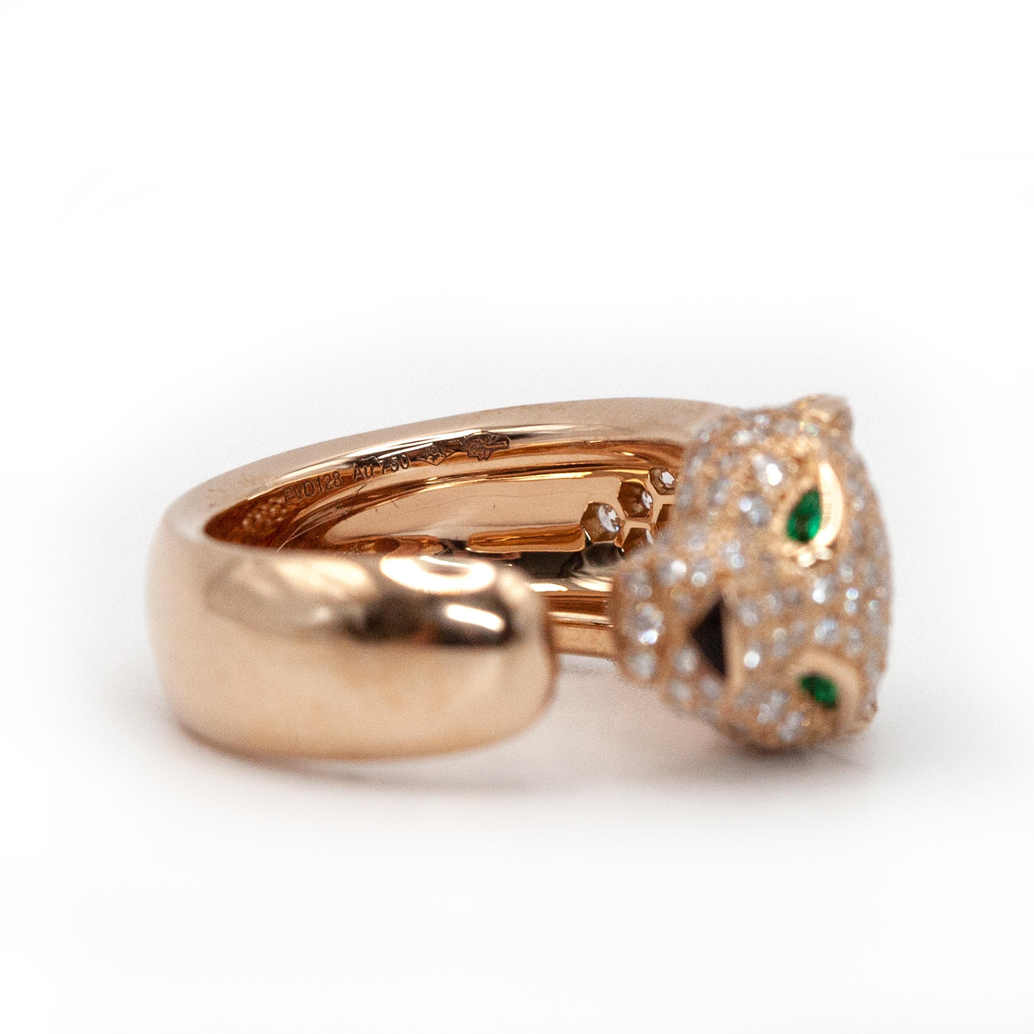 Cartier Panthere 18K Rose Gold Diamond Ring For Sale 2