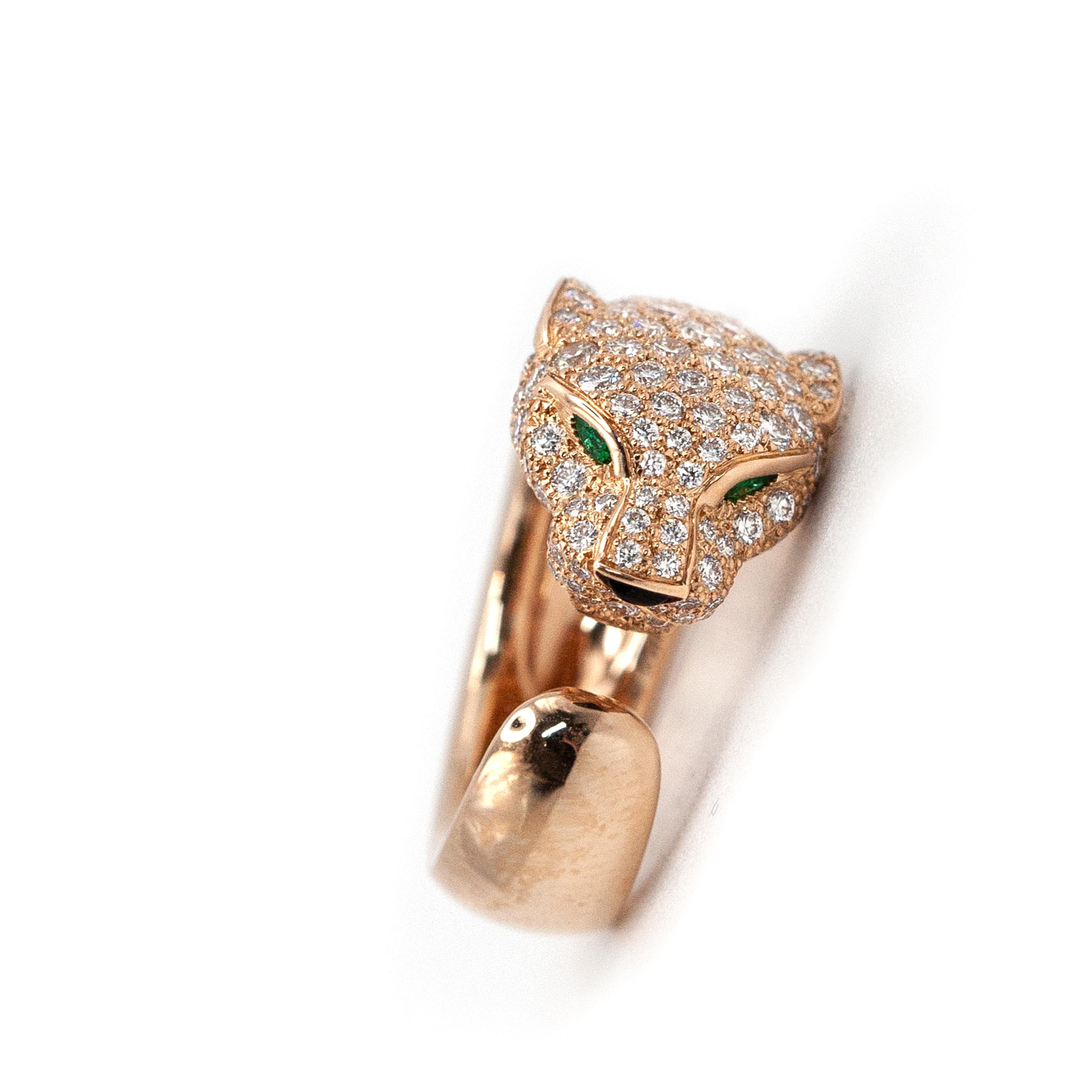 Cartier Panthere 18K Rose Gold Diamond Ring For Sale 3