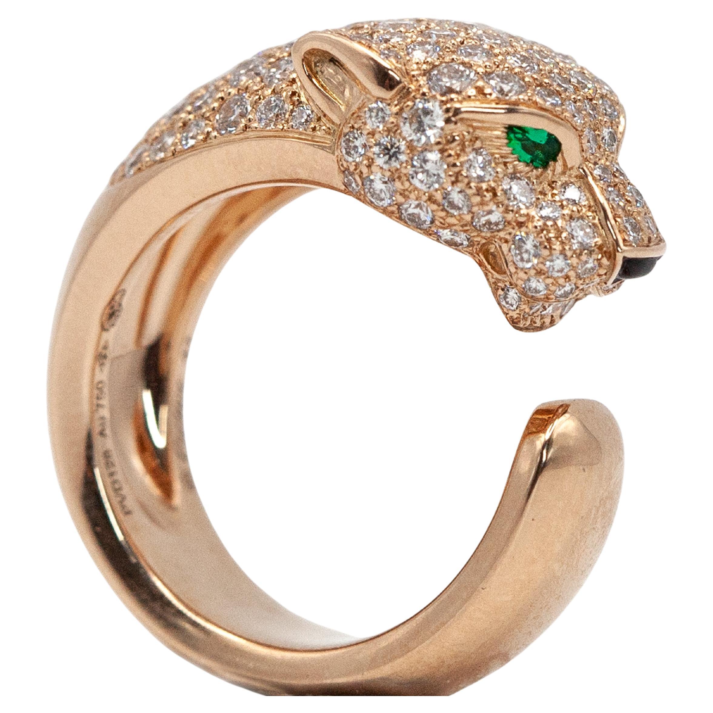 Cartier Panthere 18K Rose Gold Diamond Ring For Sale