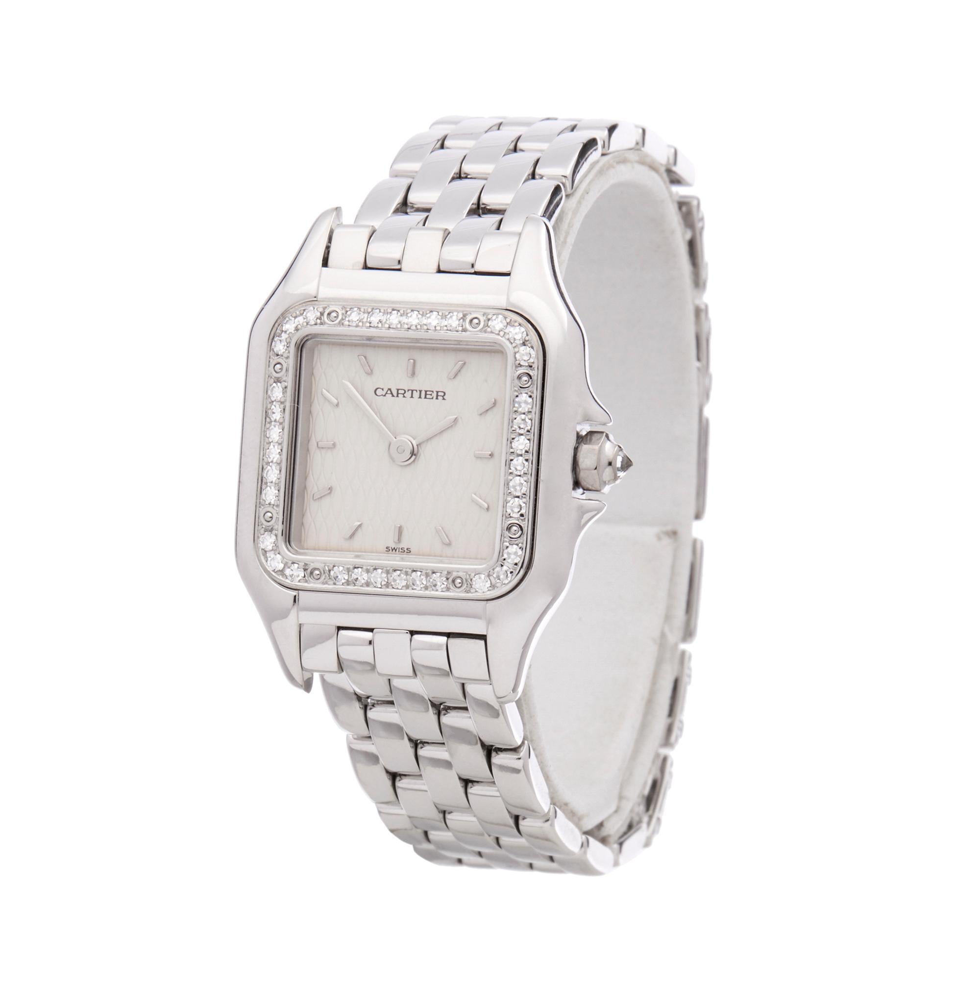 Reference: W5919
Manufacturer: Cartier
Model: Panthère de Cartier
Model Reference: 1660
Age: Circa 2000's
Gender: Women's
Box and Papers: Box, Manuals, Guarantee, Service Pouch and Service Papers dated 25th April 2019
Dial: White Baton
Glass: