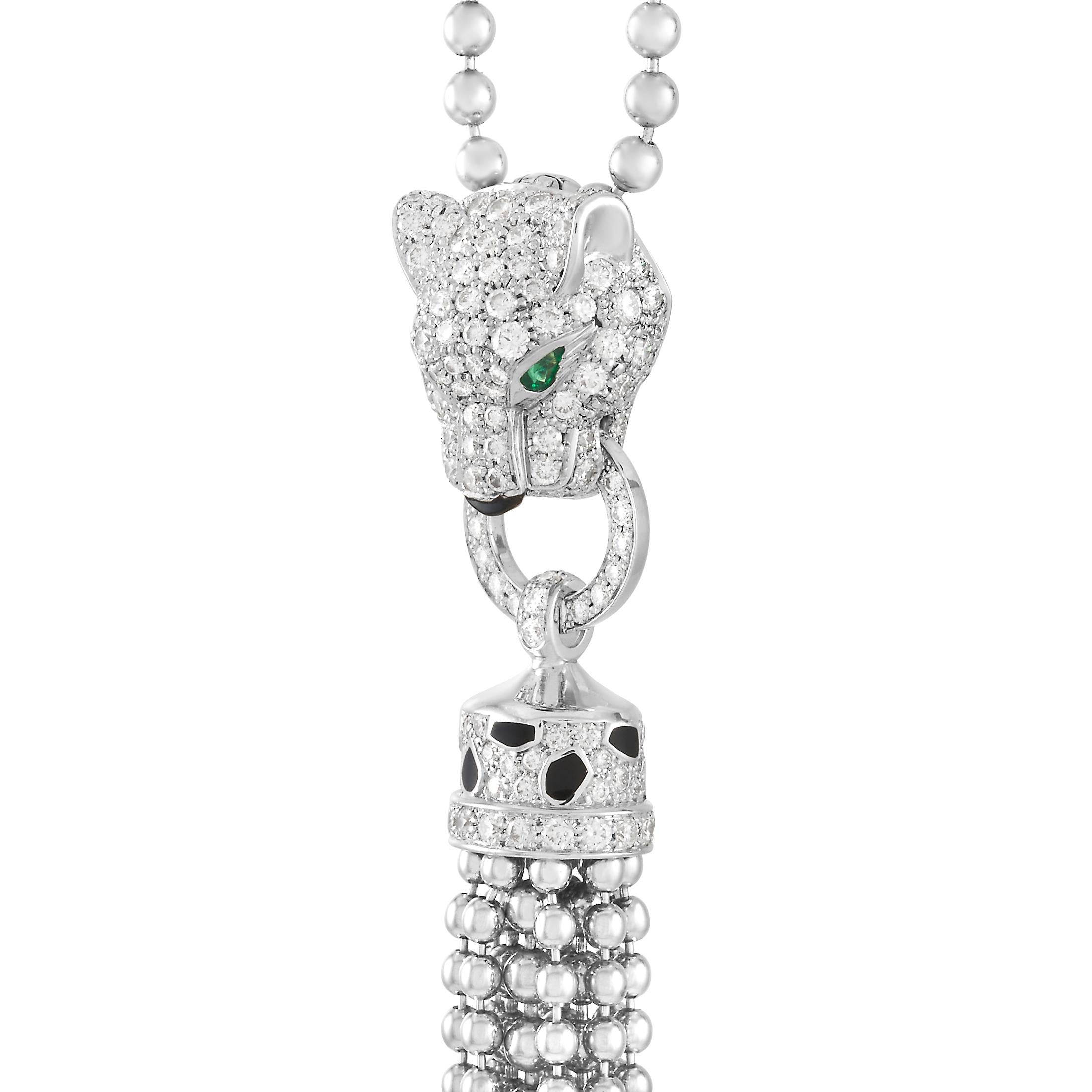 The perfect combination of playful and sophisticated, this necklace from Cartier proves that luxury can come in a variety of forms. This stylish design is crafted from 18K White Gold and features the brand’s iconic Panther, which comes to life
