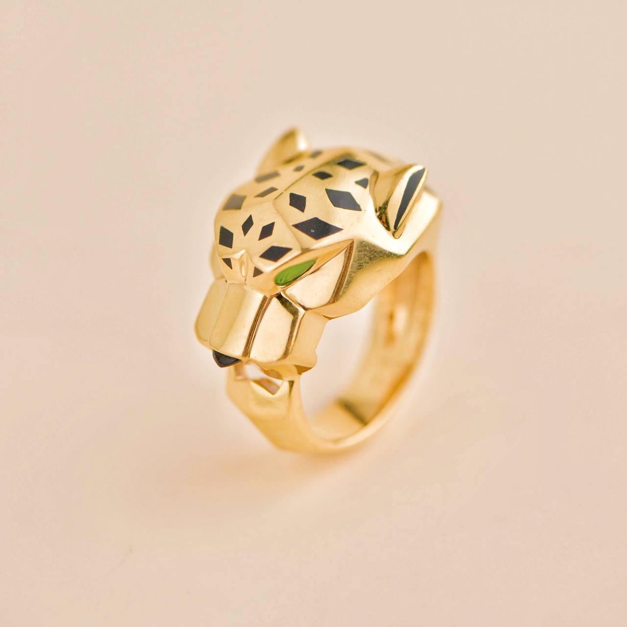 Cartier Panthère de Cartier 18k Yellow Gold Garnet Onyx Ring Size 57 In Excellent Condition In Banbury, GB