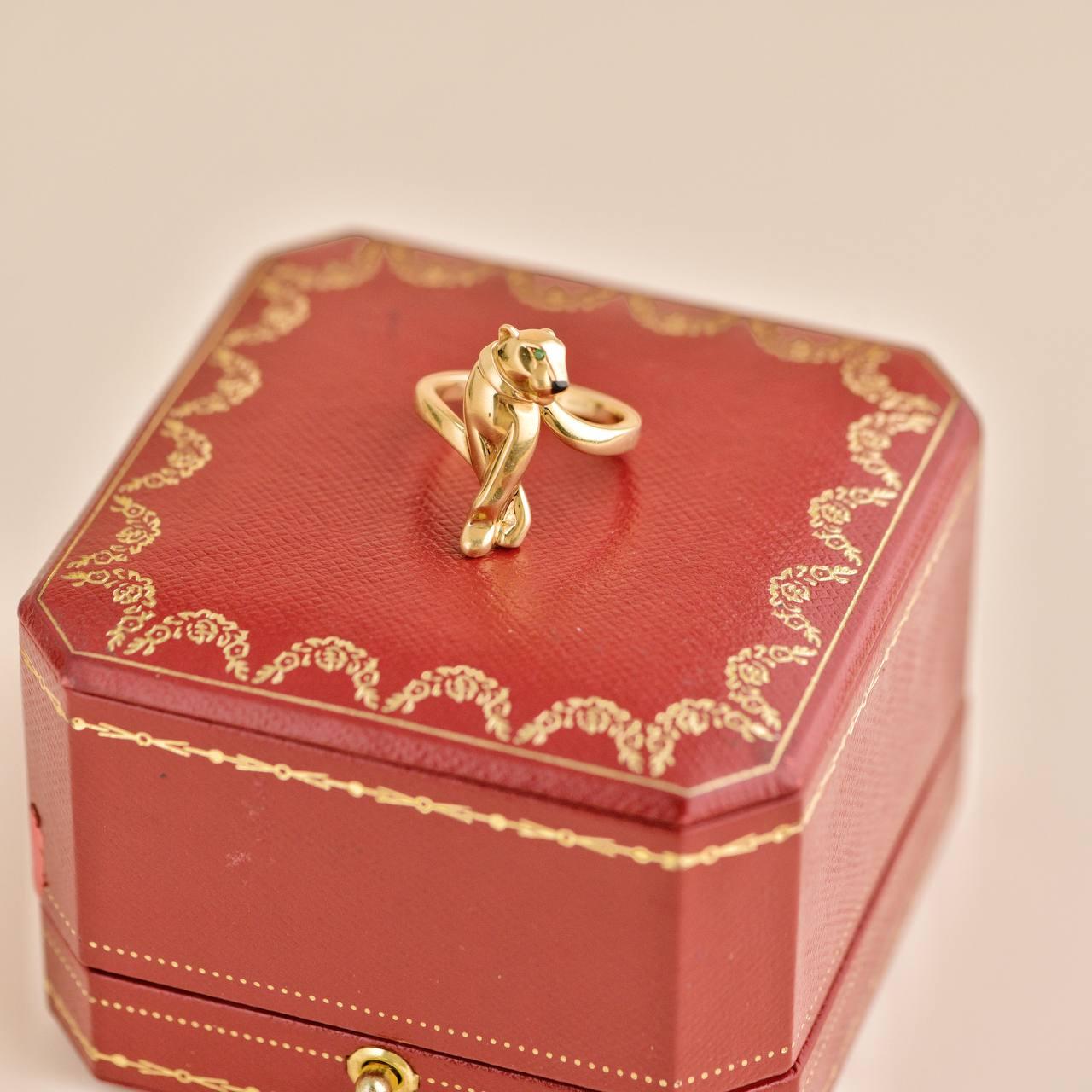 Uncut Cartier Panthère De Cartier 18k Yellow Gold Tsavorite Ring Size 55 For Sale