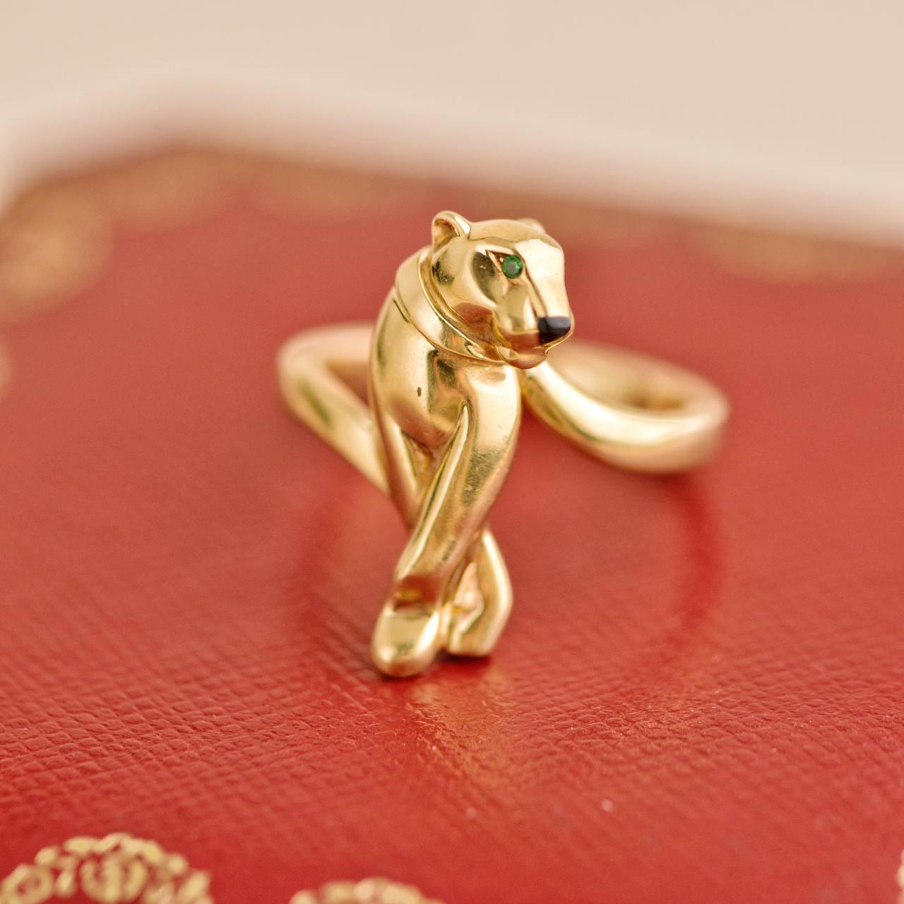 Cartier Panthère De Cartier 18k Yellow Gold Tsavorite Ring Size 55 In Excellent Condition For Sale In Banbury, GB