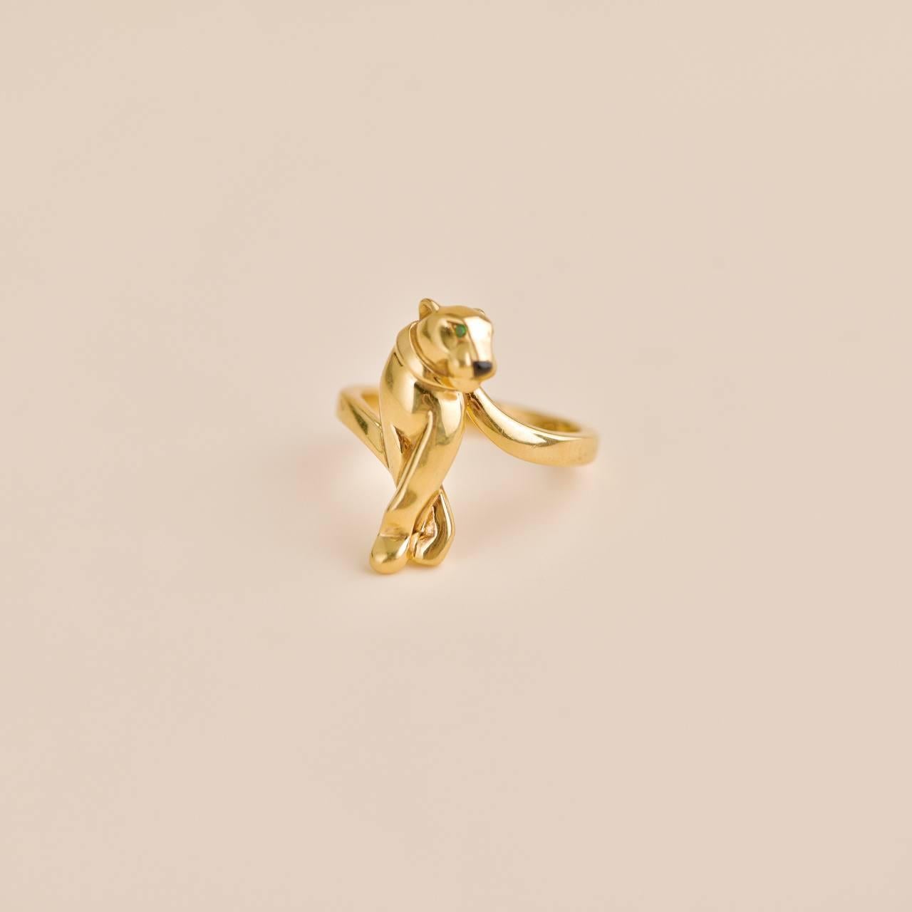 Cartier Panthère De Cartier 18k Yellow Gold Tsavorite Ring Size 55 For Sale 2