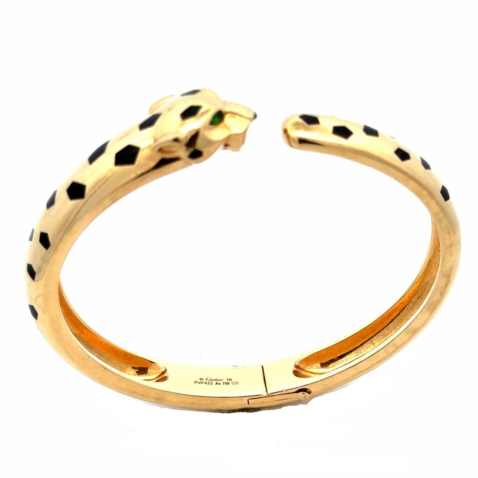 Cartier Panthère de Cartier 18KYG Tsavorite Medium Model Cuff Bangle Bracelet 16 en venta 2