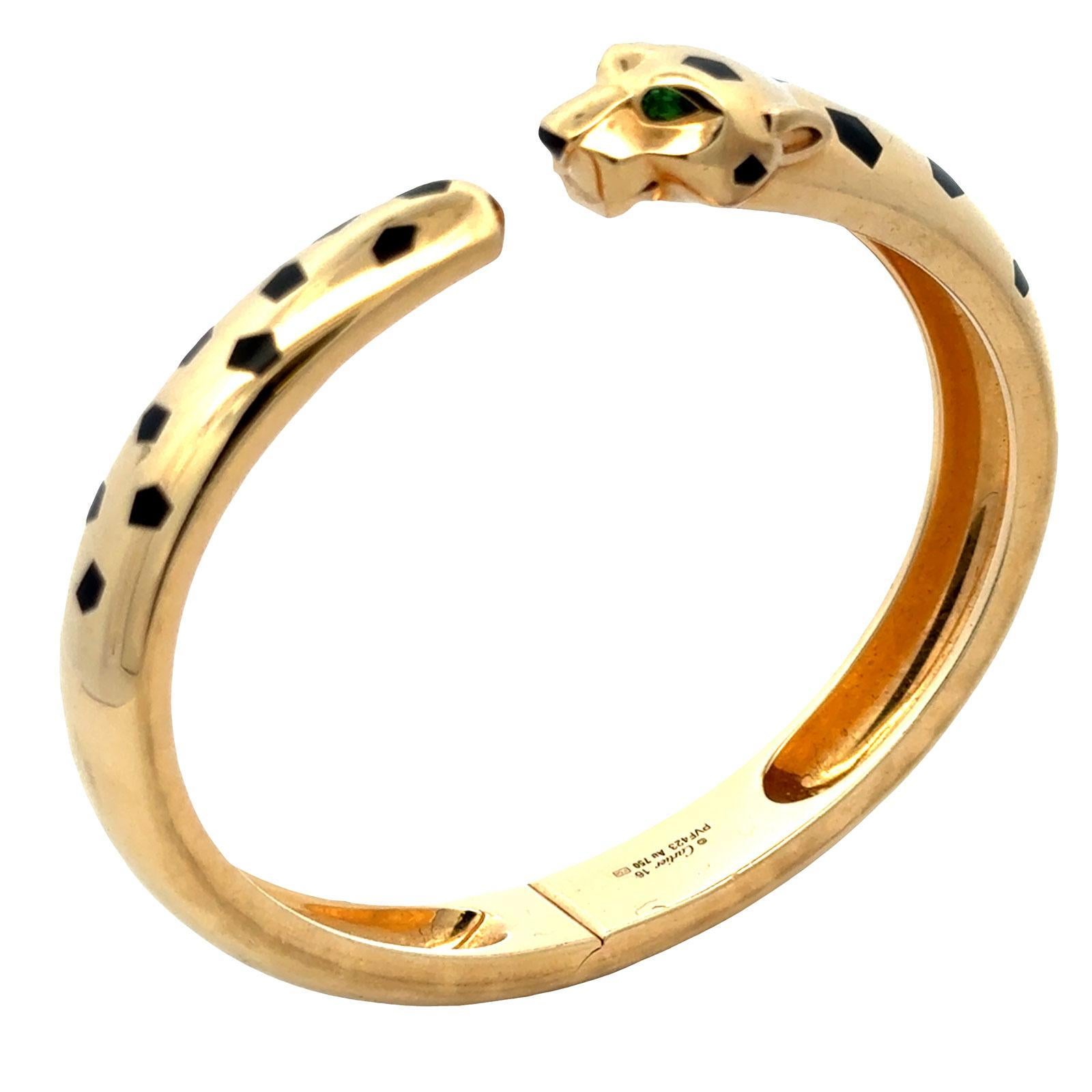 Cartier Panthère de Cartier 18KYG Tsavorite Medium Model Cuff Bangle Bracelet 16 en venta 3