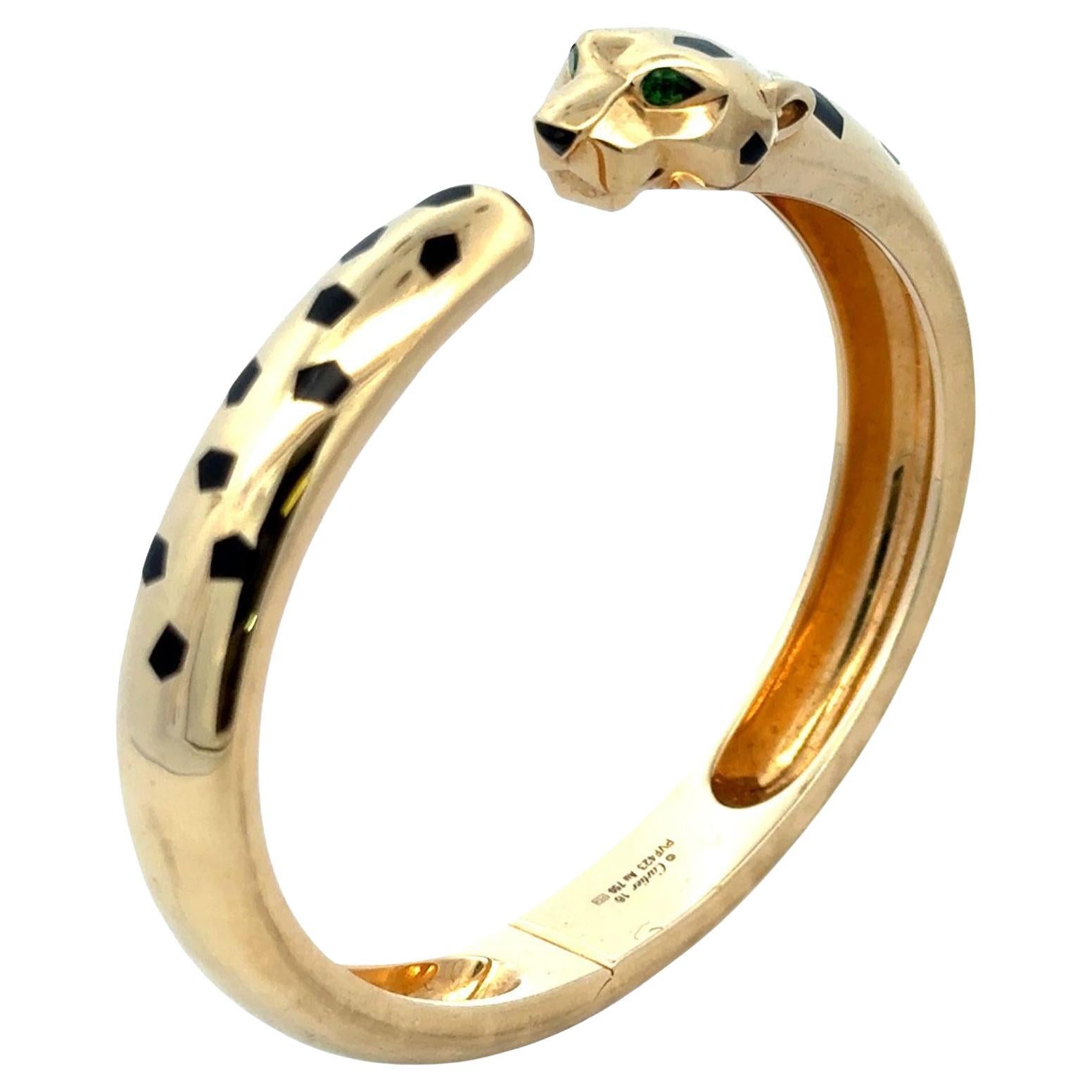 Cartier Panthère de Cartier 18KYG Tsavorite Medium Model Cuff Bangle Bracelet 16 en venta