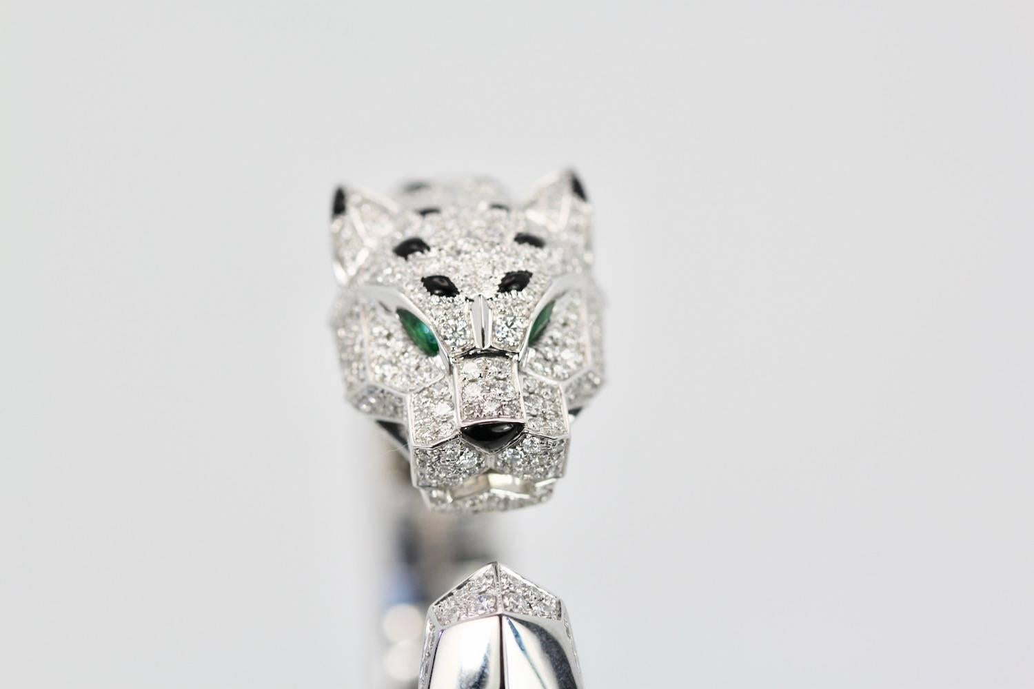 Modern Cartier Panthere De Cartier Bracelet Diamond Head Emerald Eyes, Onyx