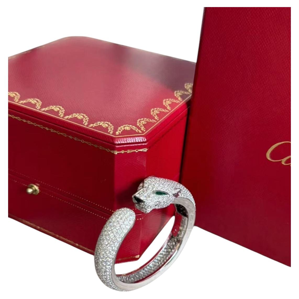 Cartier Panthère de Cartier Bracelet Pavé Diamonds Emeralds Onyx Size 16
