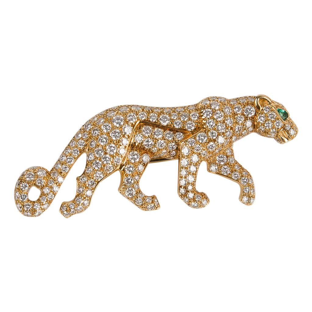 Cartier Panthere De Cartier Brooch Diamond Emerald Eye 18K Gold Signed Numbered In Good Condition In Miami, FL