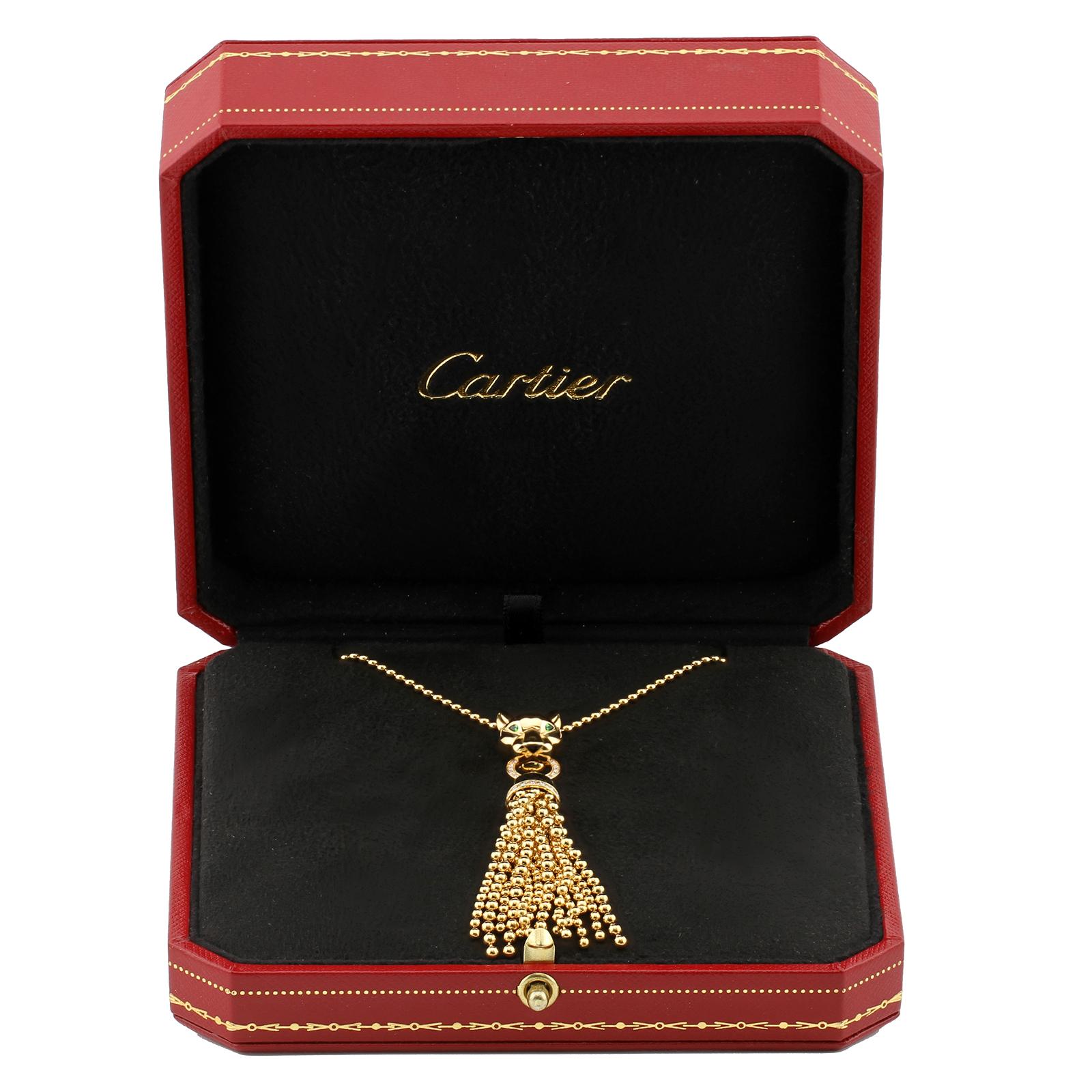 CARTIER Panthere de Cartier Diamond 18k Yellow Gold Necklace For Sale 4