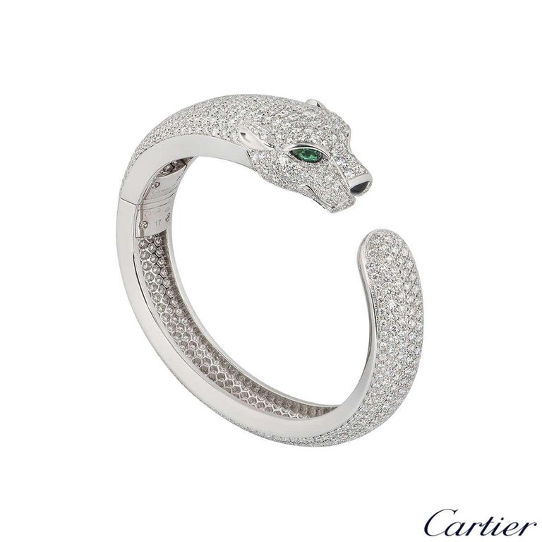 Cartier Panthere De Cartier Diamond and Emerald Bracelet 15.74 Carat at ...