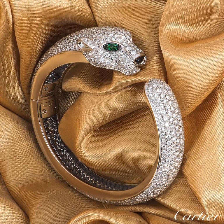 Cartier Panthere De Cartier Diamond and Emerald Bracelet Carat