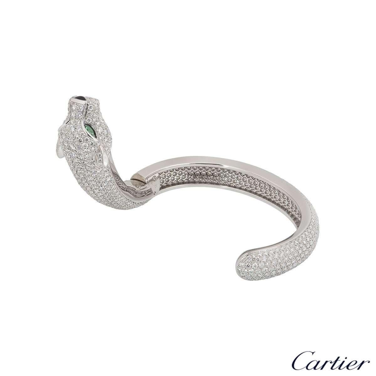 Women's Cartier Panthere De Cartier Diamond and Emerald Bracelet 15.74 Carat