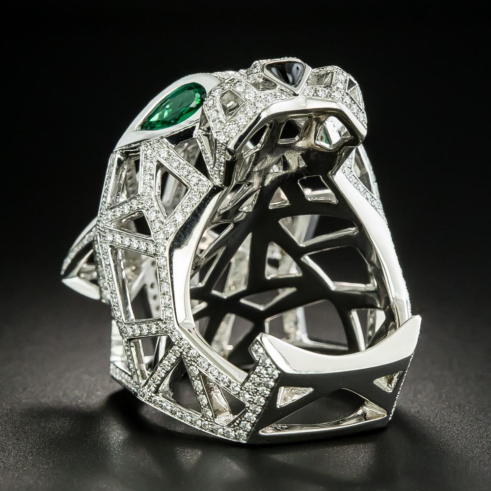 Cartier Panthere de Cartier Diamond and Emerald Ring In Excellent Condition For Sale In San Francisco, CA