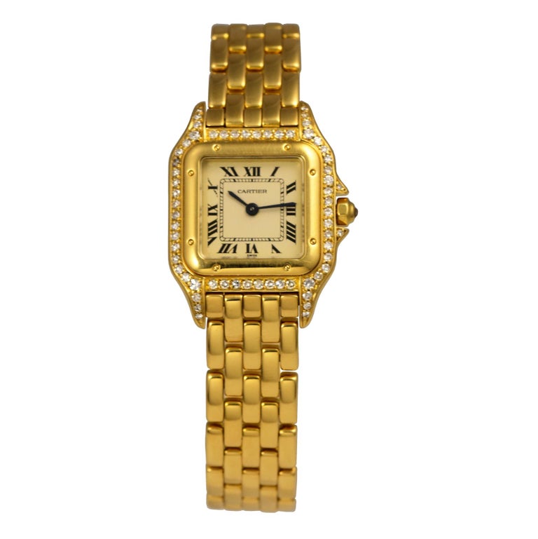 Cartier Cartier Panthere De Cartier Uhr mit Diamantgehäuse aus 18k Gelbgold  im Angebot bei 1stDibs