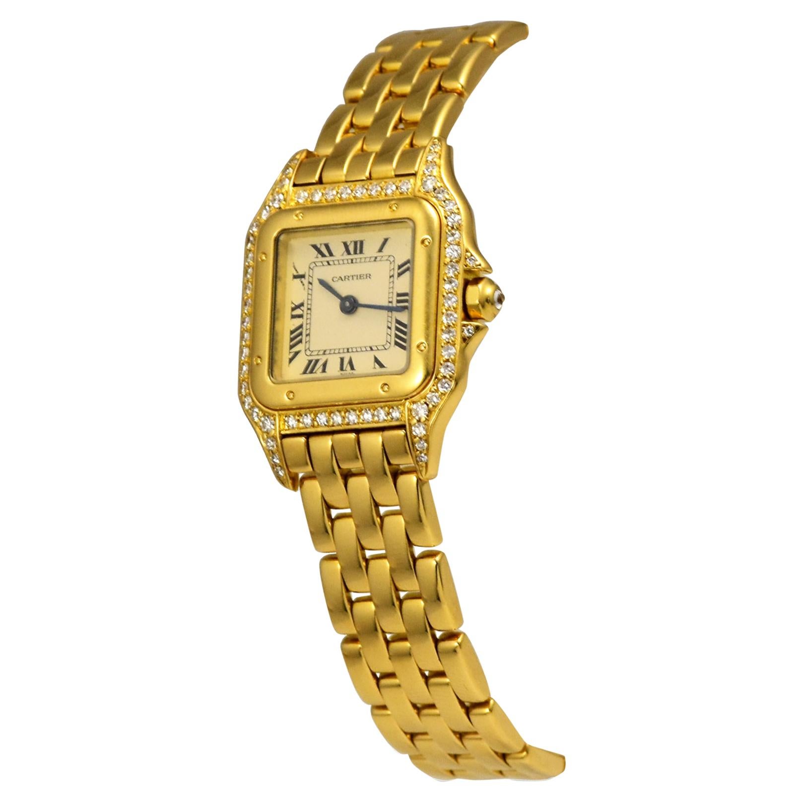 Cartier Panthere De Cartier Diamond Case 18k Yellow Gold Watch