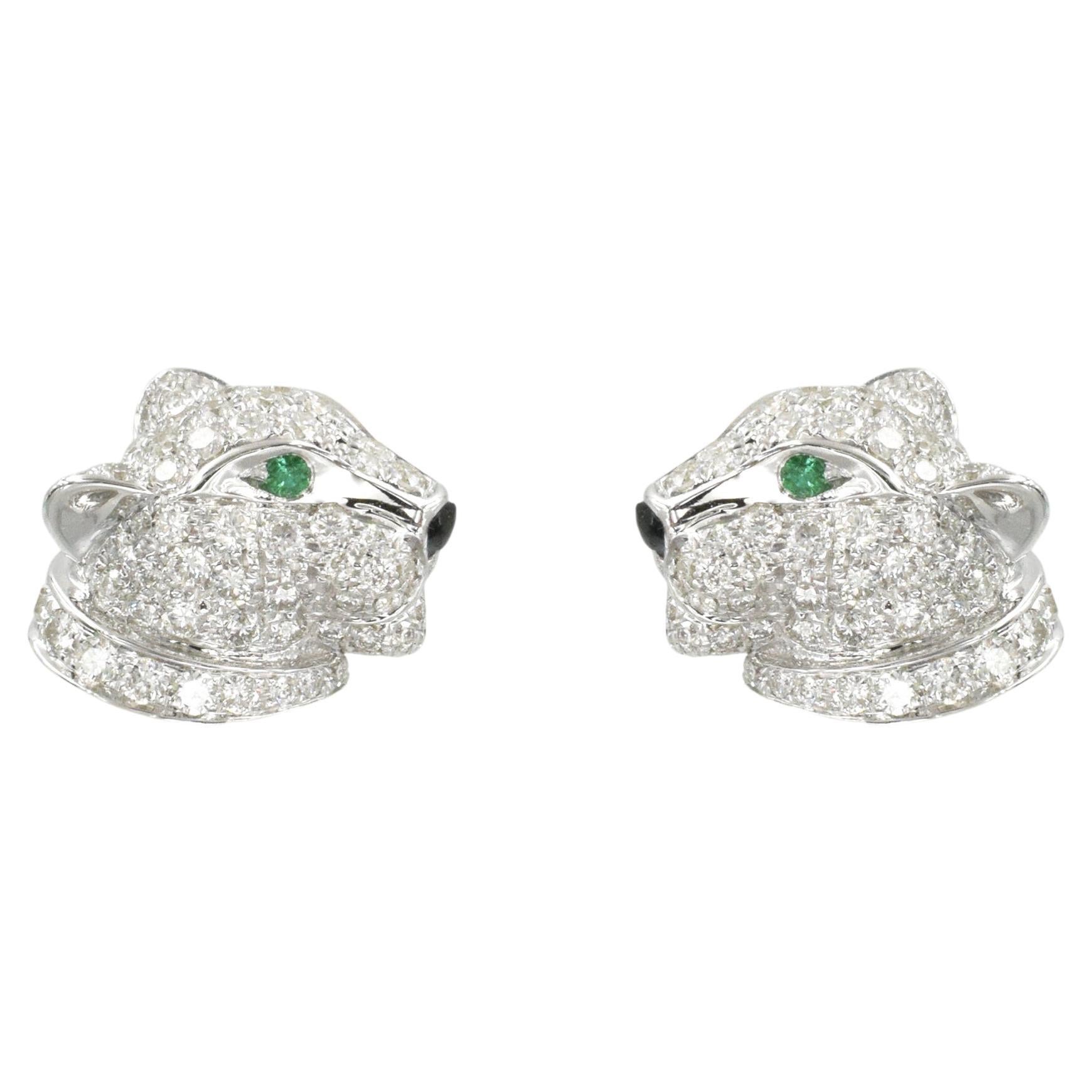 Cartier "Panthere de Cartier" Diamond, Emerald Earrings