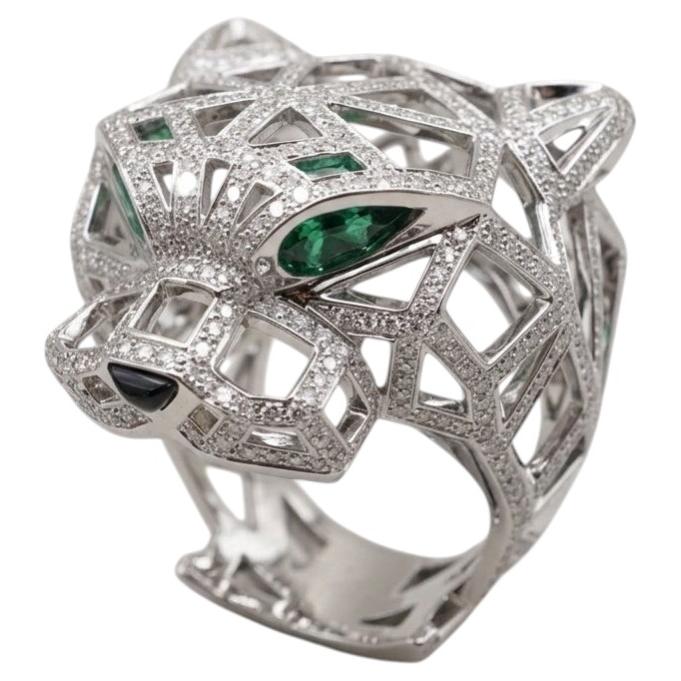 Cartier Panthère de Cartier Diamond Emerald Onyx 18k White Gold Ring