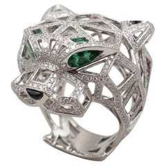 Cartier Panthère de Cartier Diamond Emerald Onyx 18k White Gold Ring