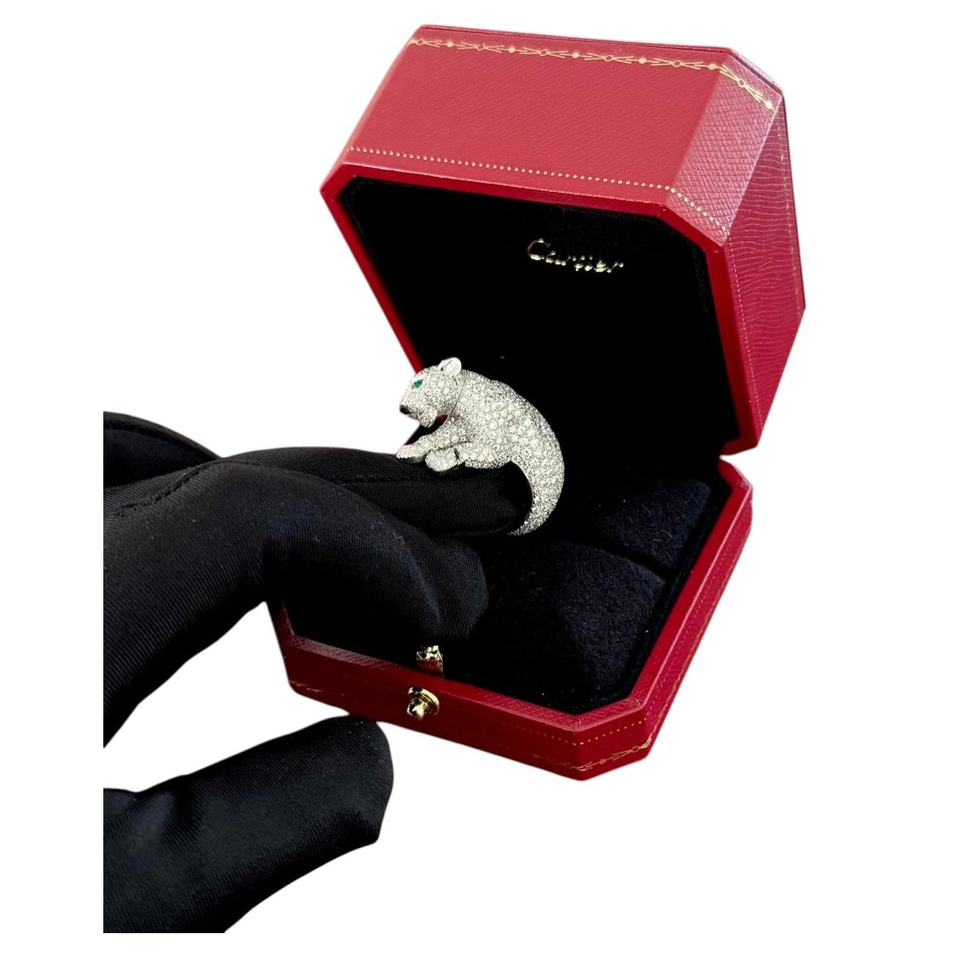 Cartier Panthère de Cartier Diamond Emerald Onyx Platinum Statement Ring Size 54