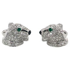 Cartier Panthére De Cartier Diamond Onyx Emerald Stud Earrings B&P's