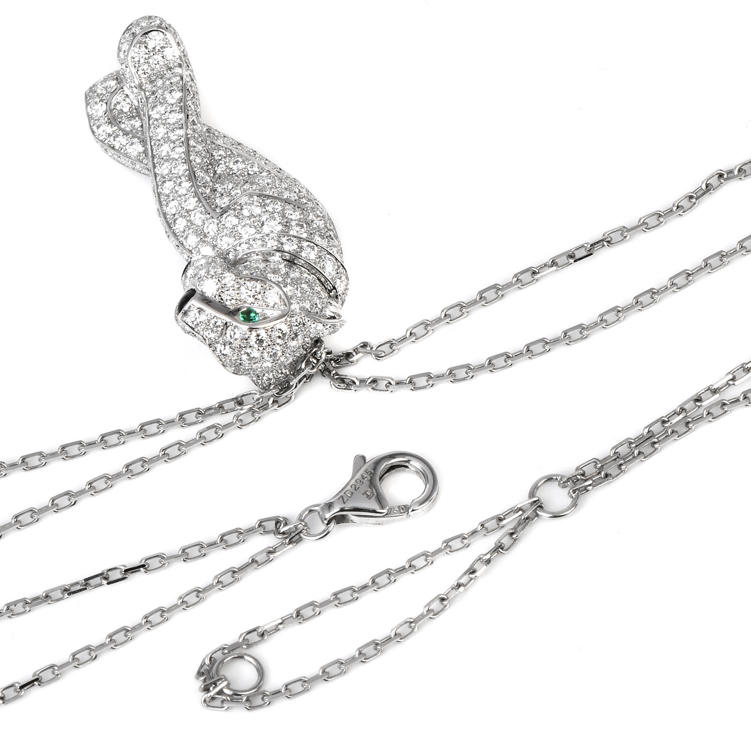 Round Cut Cartier 'Panthère De Cartier' Diamond Panther Pendant Necklace