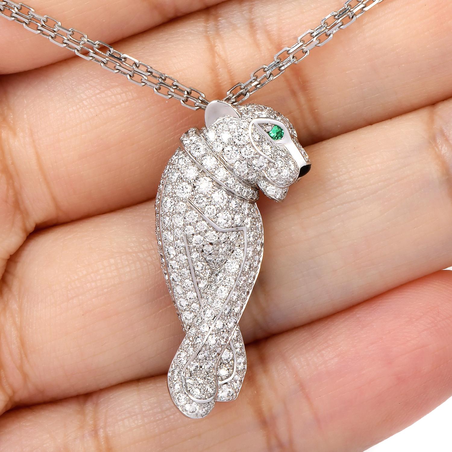 Women's Cartier 'Panthère De Cartier' Diamond Panther Pendant Necklace