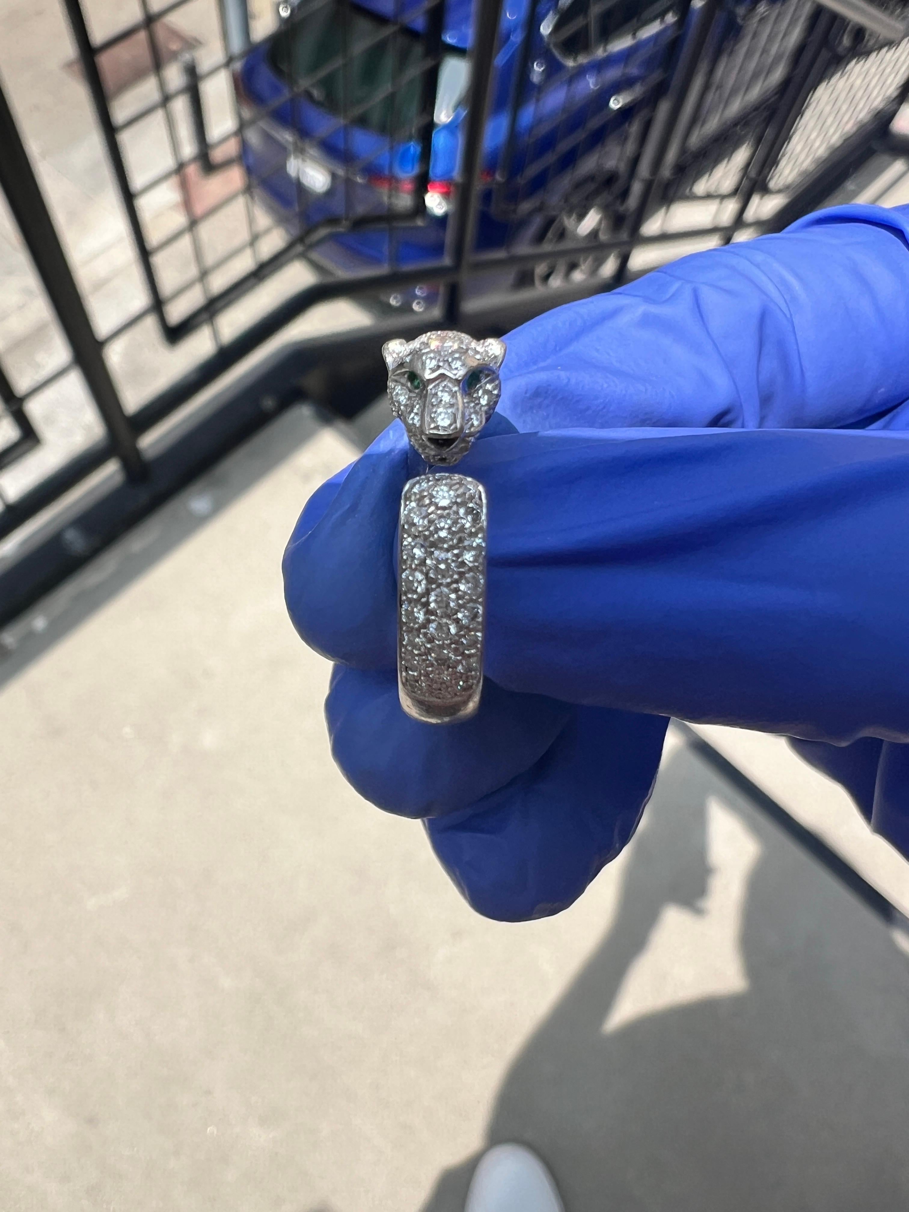 Round Cut Cartier Panthère de Cartier Diamond Ring – 18k White Gold, Size 52 For Sale