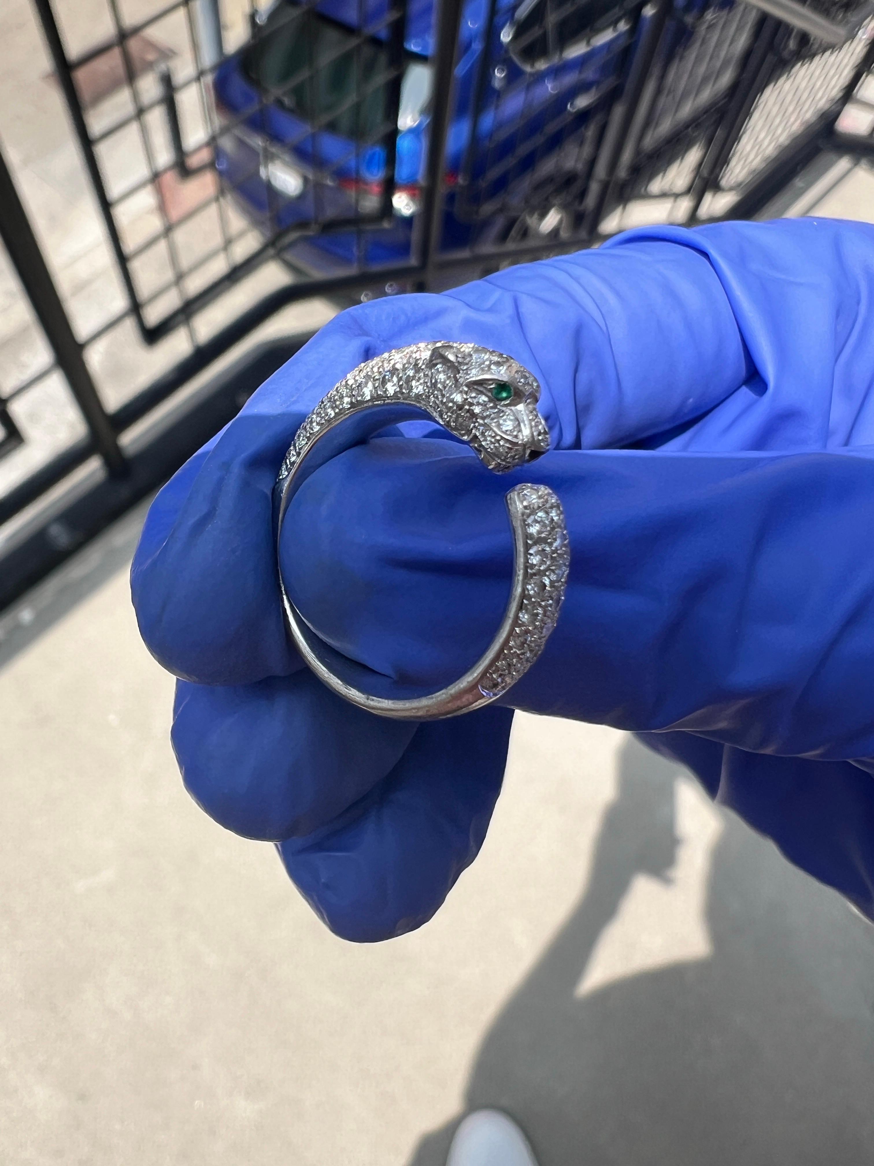 Cartier Panthère de Cartier Diamond Ring – 18k White Gold, Size 52 In Excellent Condition For Sale In West Hollywood, CA